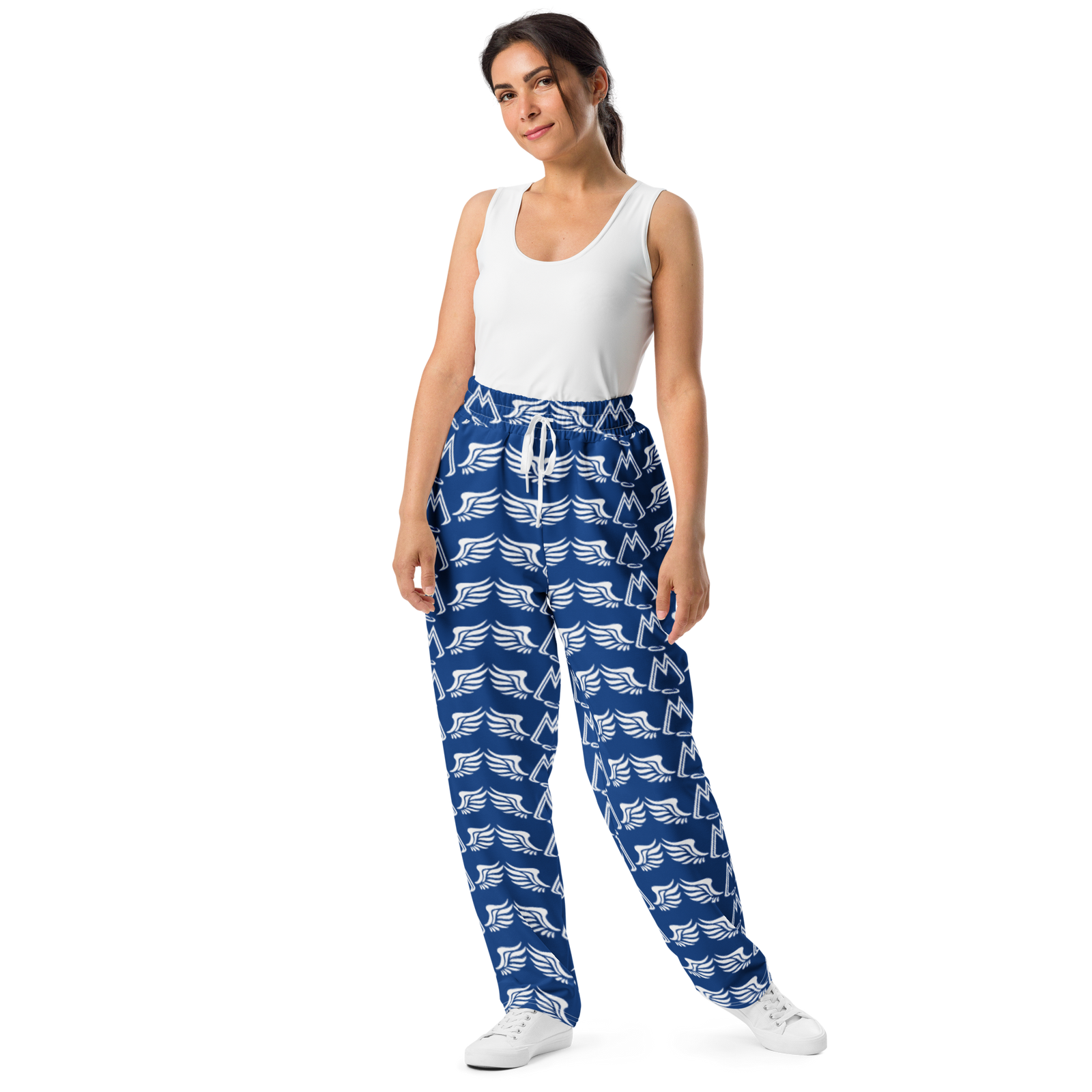 Blue Unisex Wide-Leg Joggers With Duplicated White MM Iconic Logo