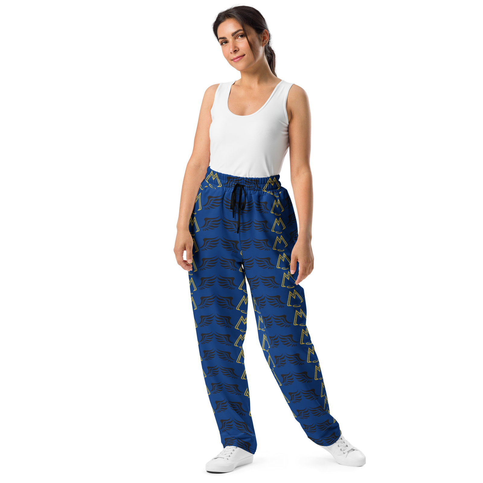 Blue Unisex Wide-Leg Joggers With Duplicated Gold-Black MM Iconic Logo