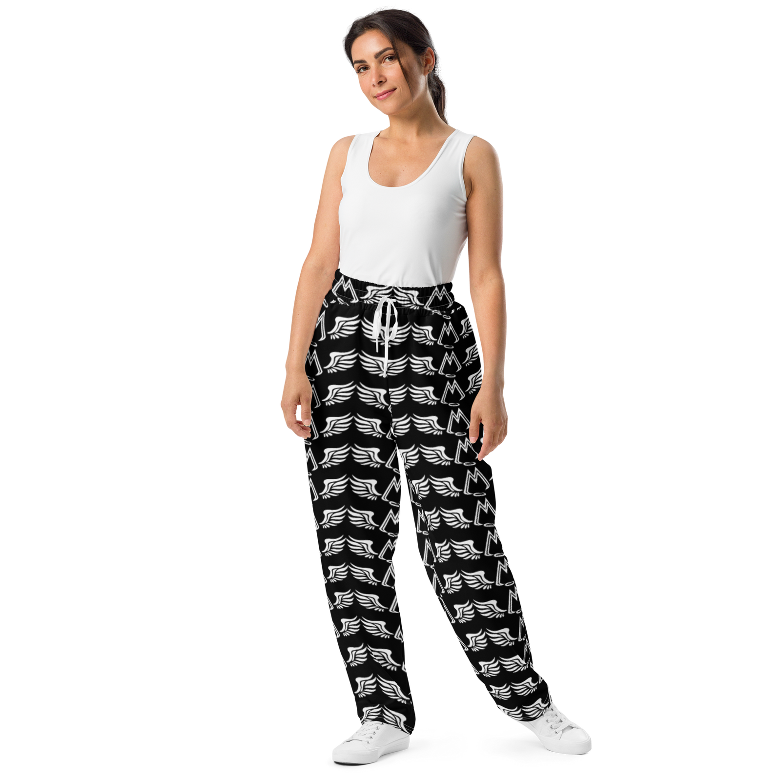 Black Unisex Wide-Leg Joggers With Duplicated White MM Iconic Logo
