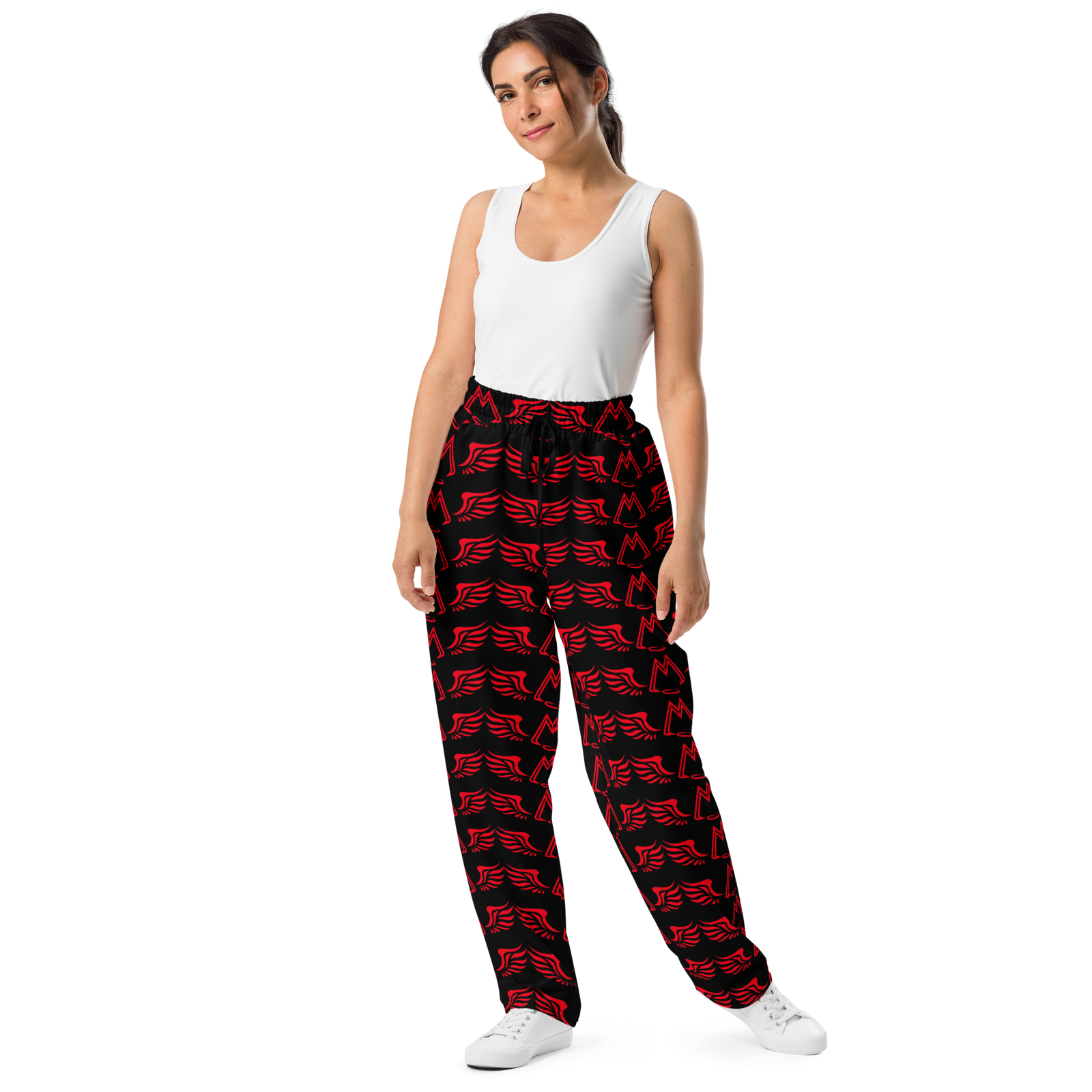 Black Unisex Wide-Leg Joggers With Duplicated Red MM Iconic Logo