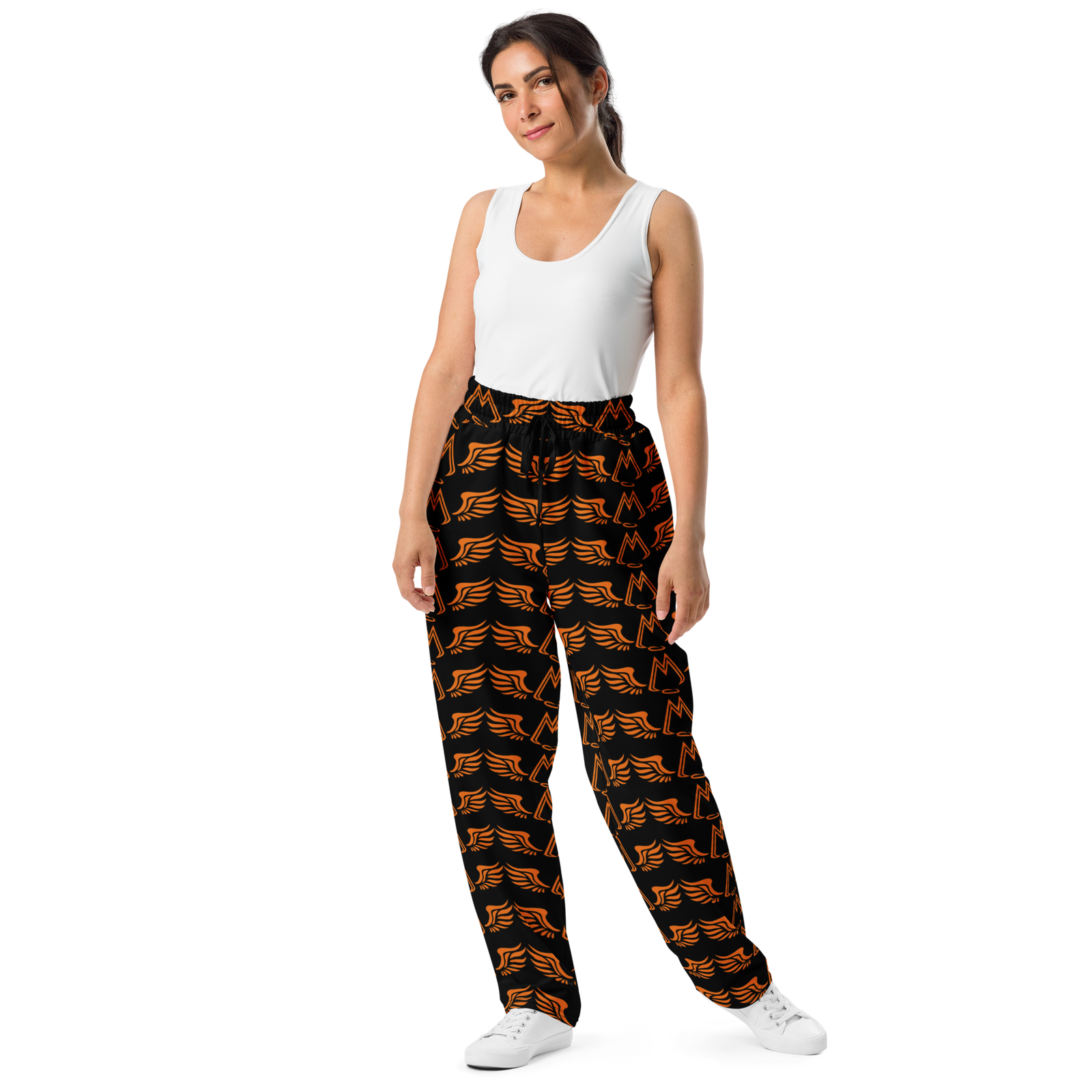 Black Unisex Wide-Leg Joggers With Duplicated Orange MM Iconic Logo