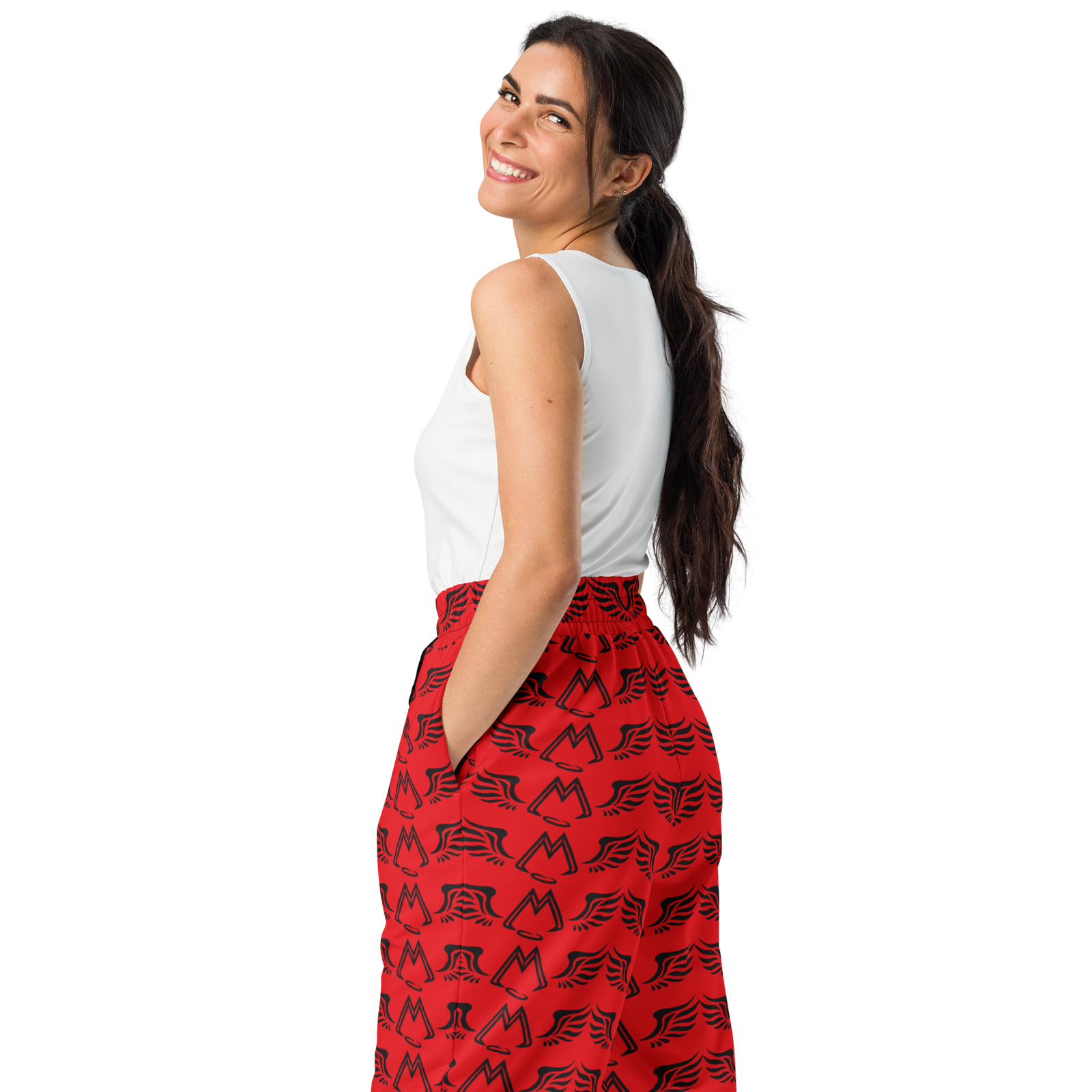 Red Unisex Wide-Leg Joggers With Duplicated Black MM Iconic Logo