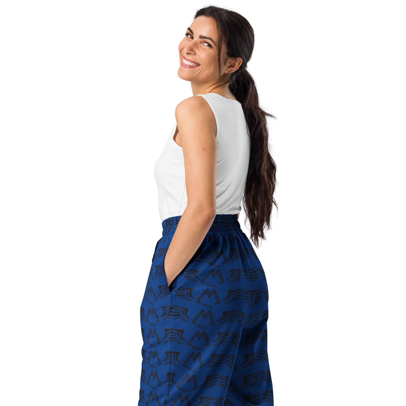Blue Unisex Wide-Leg Joggers With Duplicated Black MM Iconic Logo