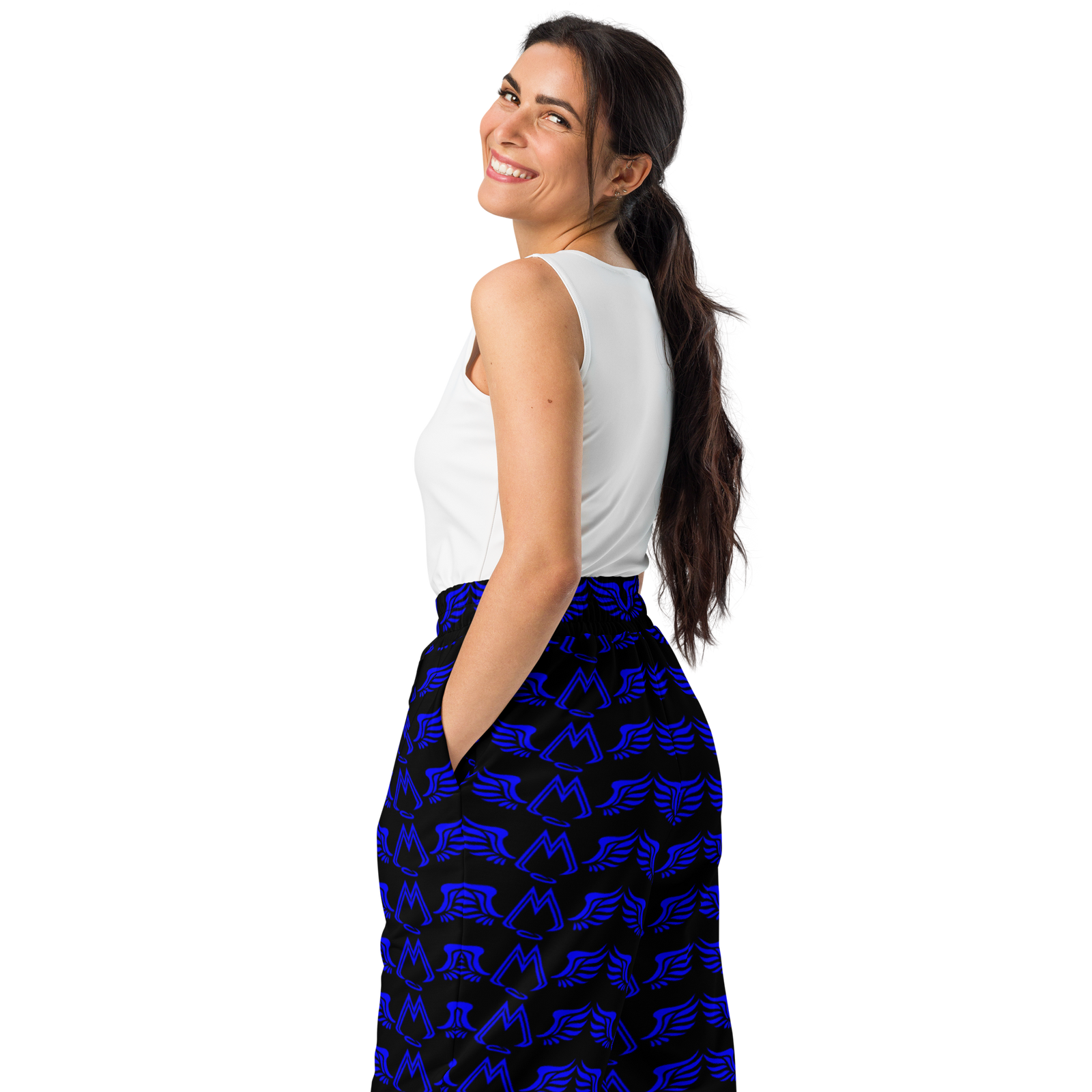 Black Unisex Wide-Leg Joggers With Duplicated Blue MM Iconic Logo