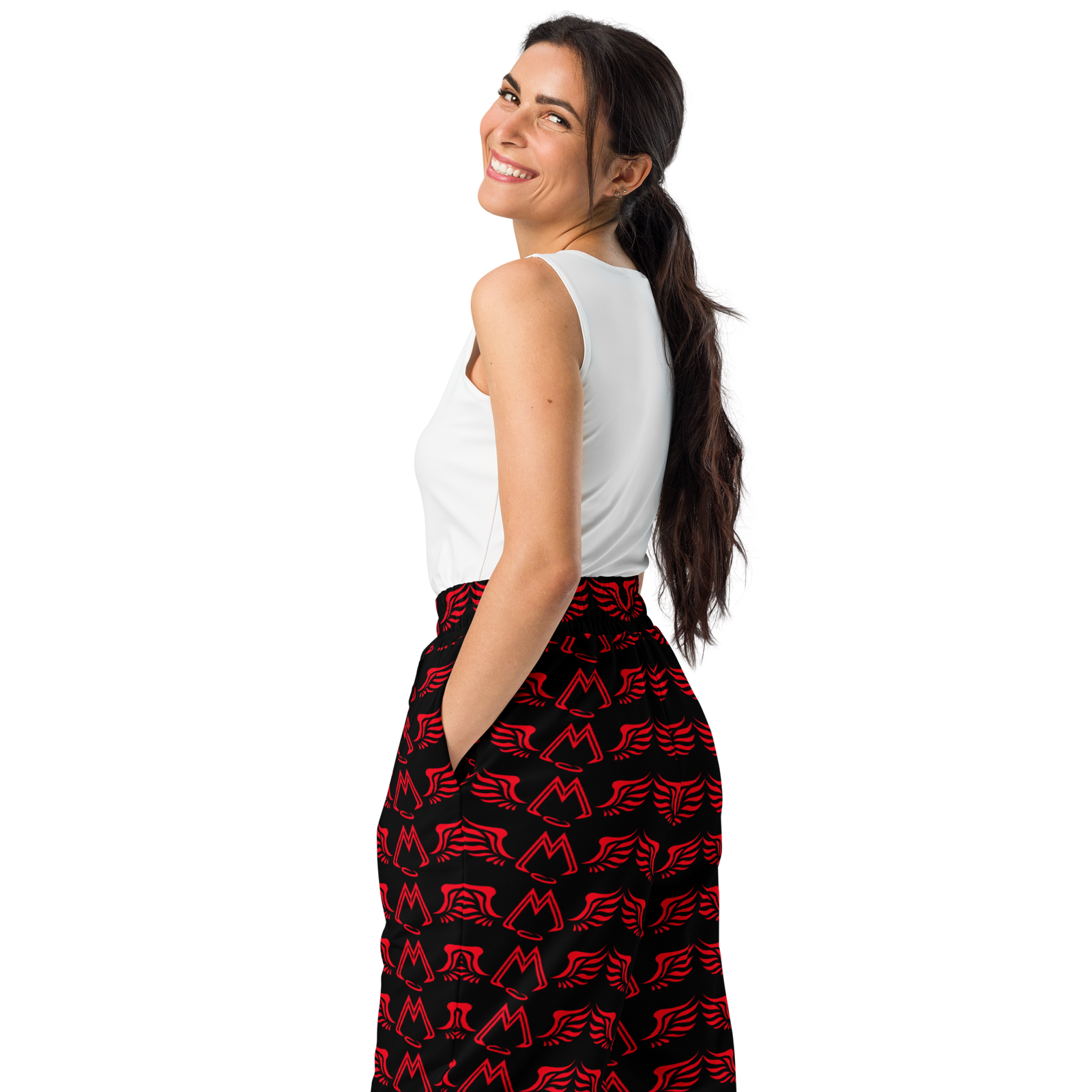 Black Unisex Wide-Leg Joggers With Duplicated Red MM Iconic Logo