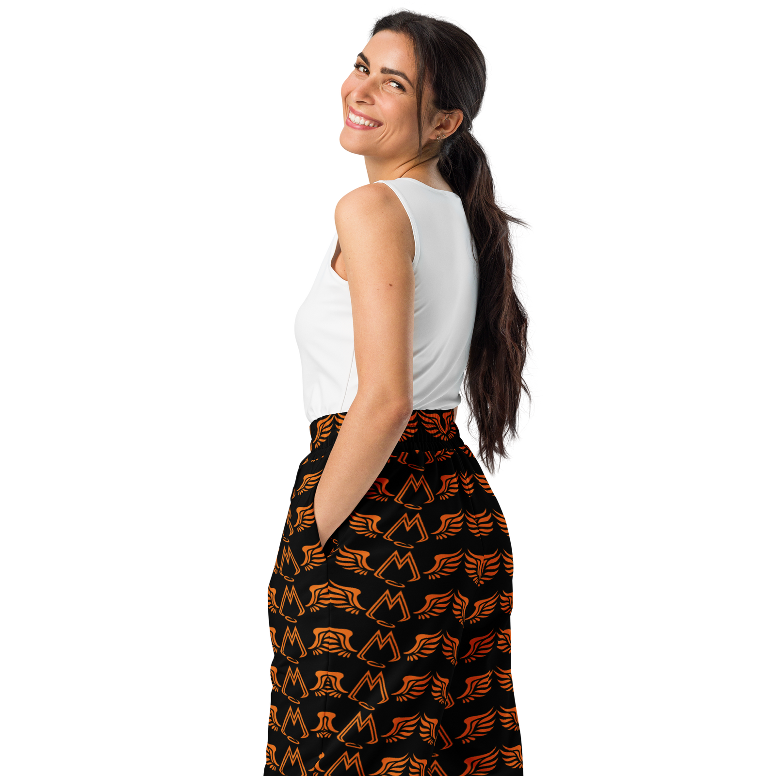 Black Unisex Wide-Leg Joggers With Duplicated Orange MM Iconic Logo