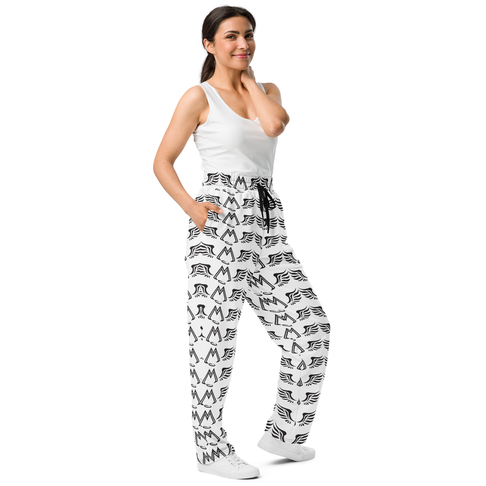 White Unisex Wide-Leg Joggers With Duplicated Black MM Iconic Logo