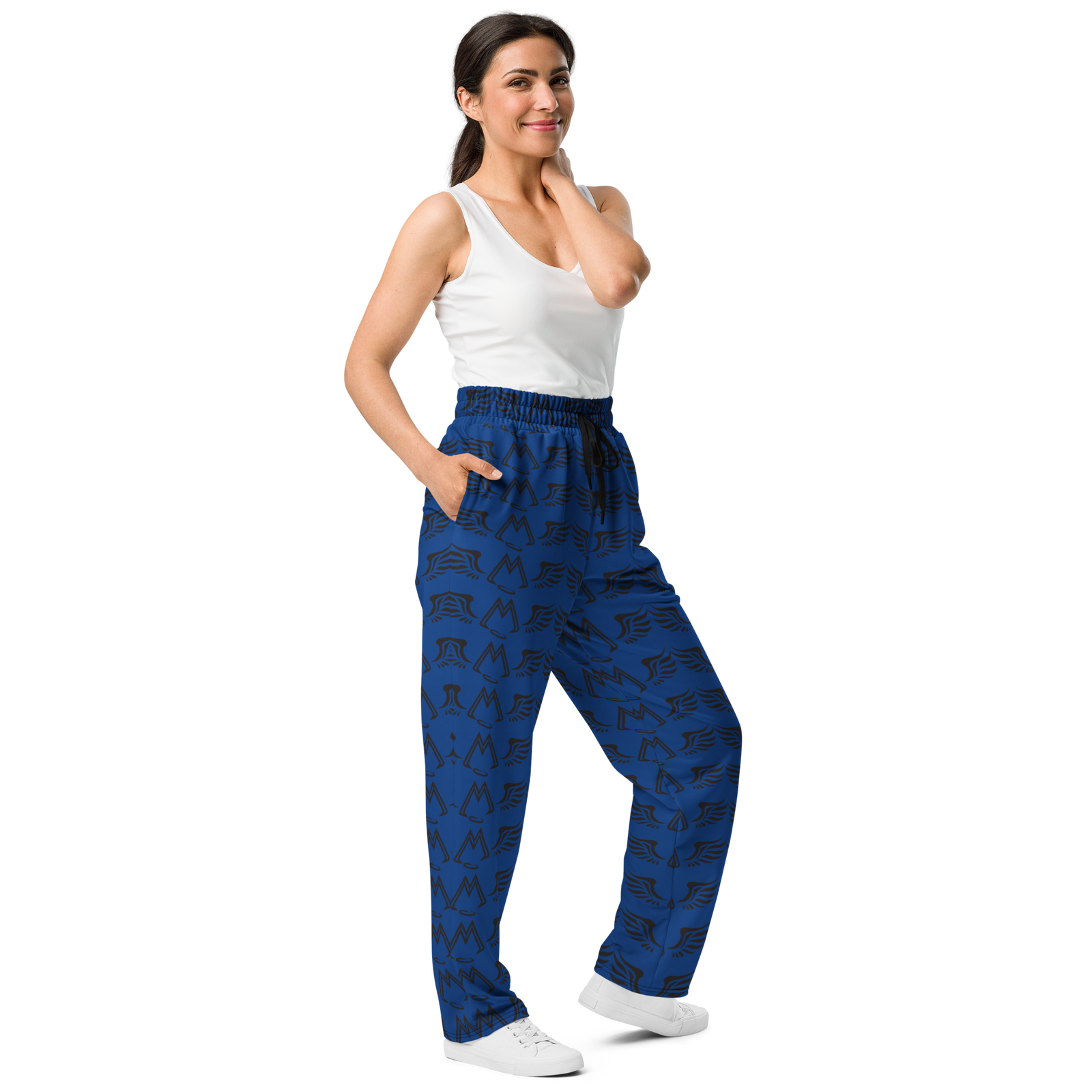 Blue Unisex Wide-Leg Joggers With Duplicated Black MM Iconic Logo