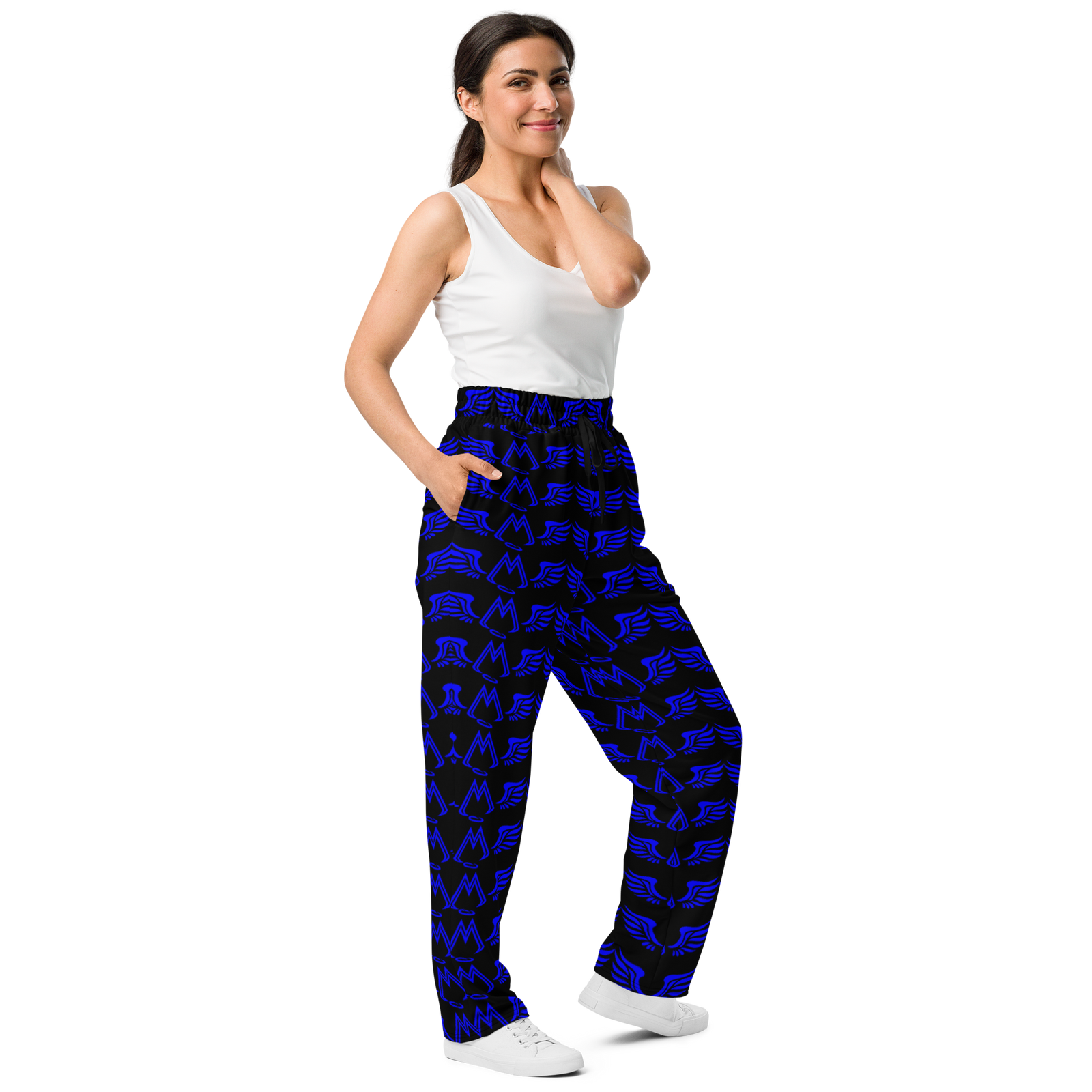 Black Unisex Wide-Leg Joggers With Duplicated Blue MM Iconic Logo