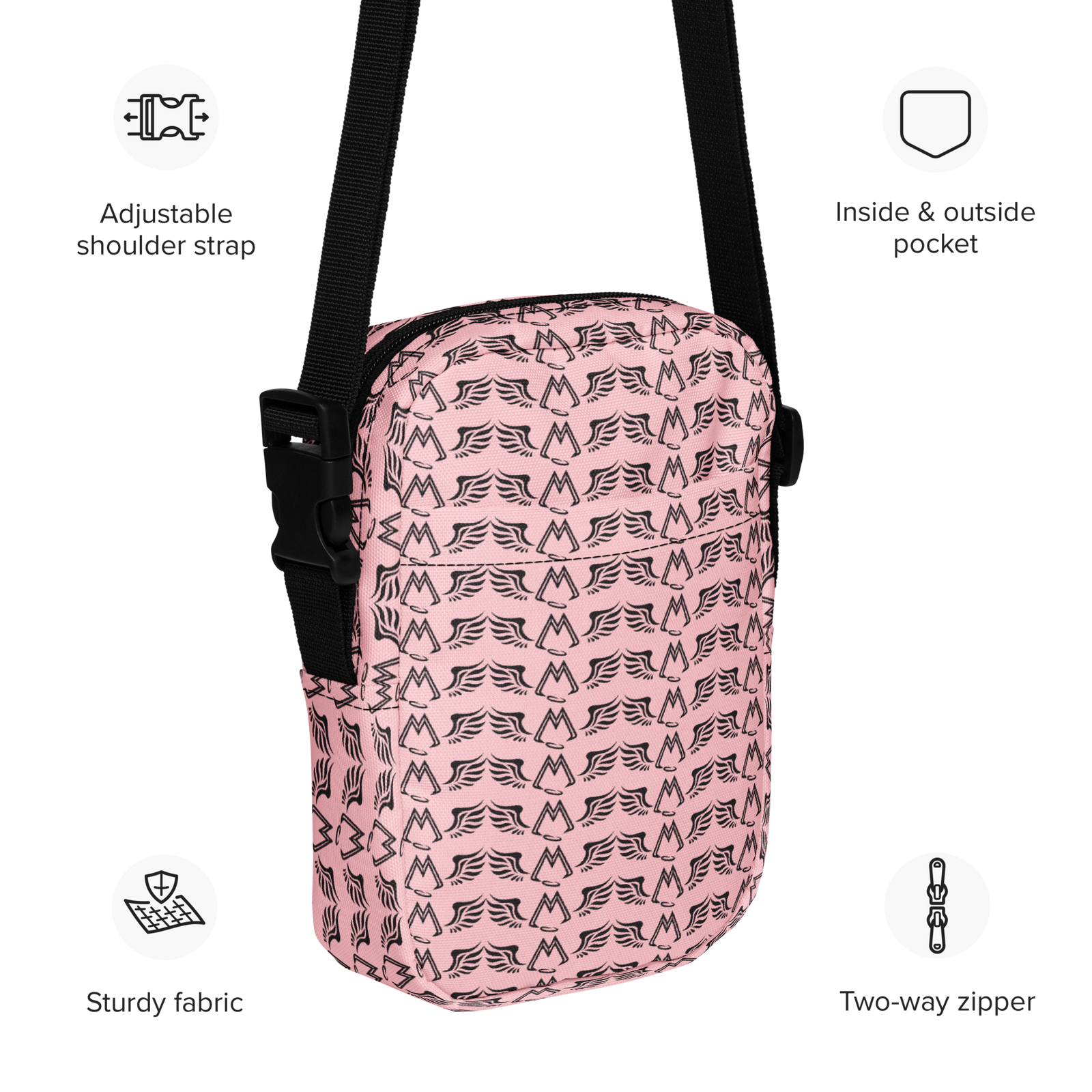 Pink Utility Crossbody Bag With Duplicated Black MM Iconic Logo