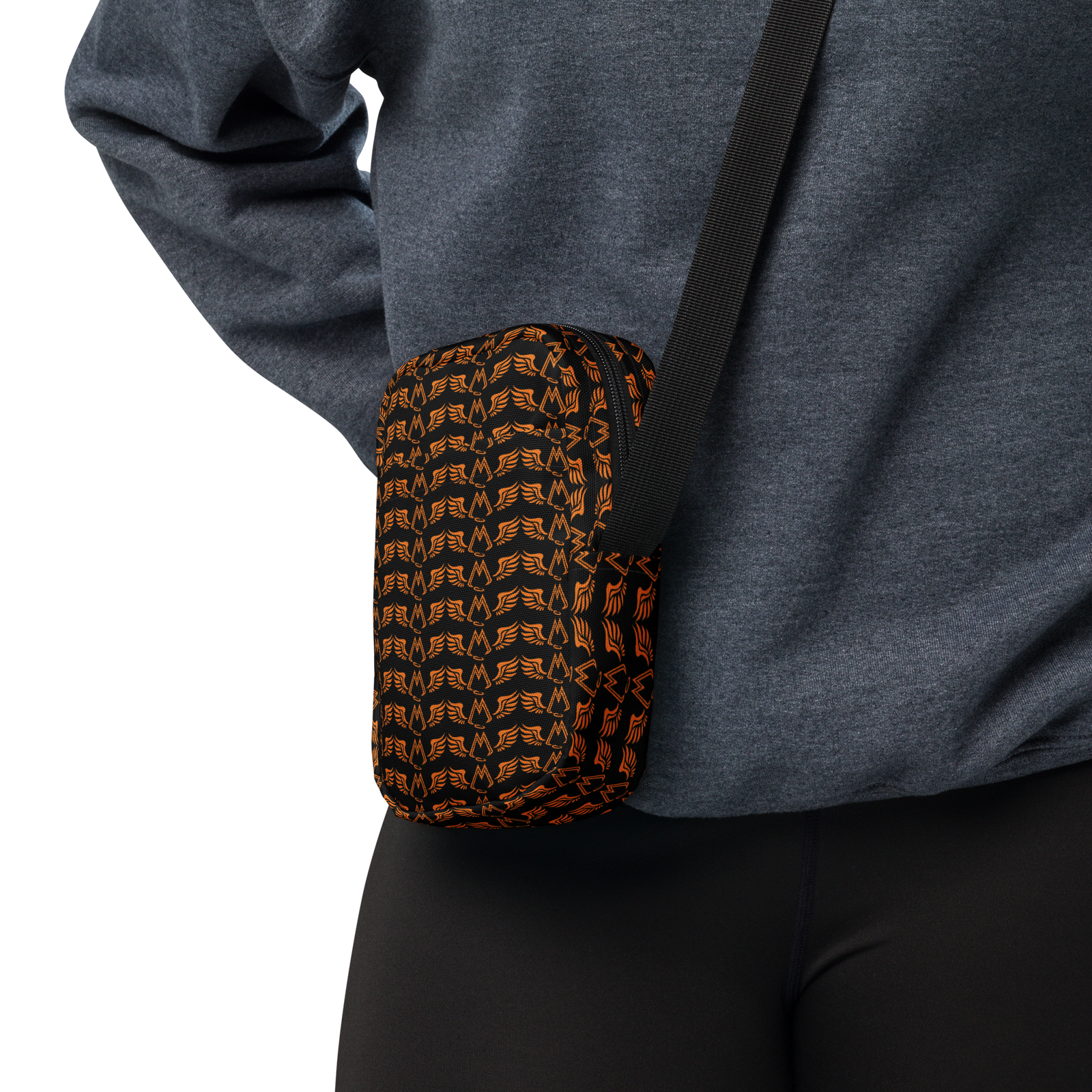 Black Utility Crossbody Bag With Duplicated Orange MM Iconic Logo