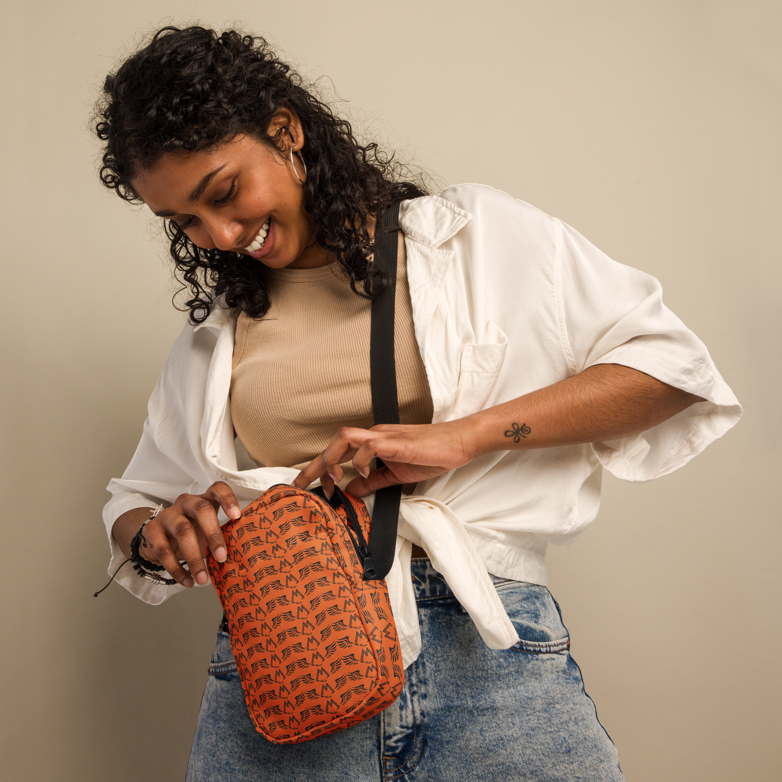 Orange Utility Crossbody Bag With Duplicated Black MM Iconic Logo