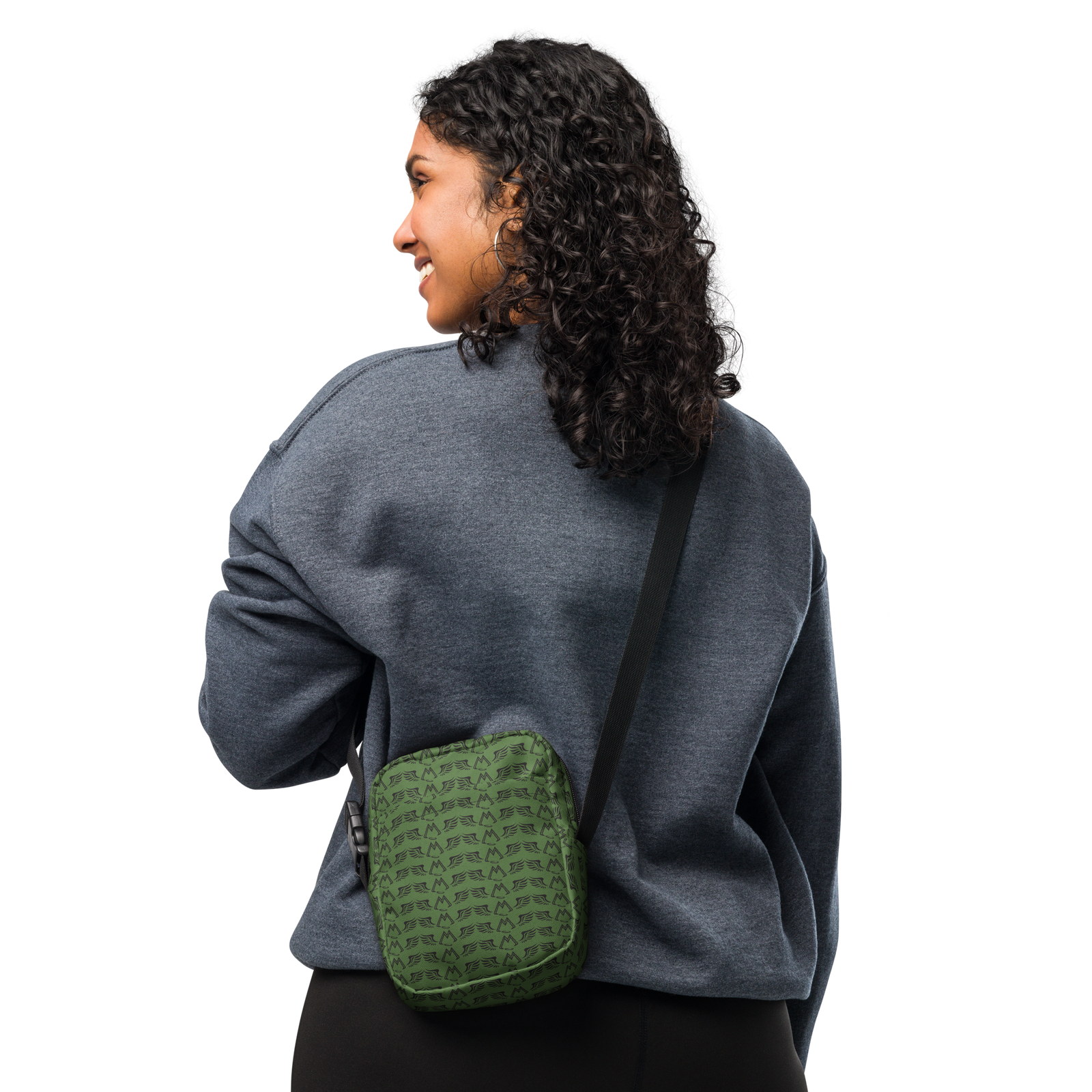 Army Green Utility Crossbody Bag With Duplicated Black MM Iconic Logo