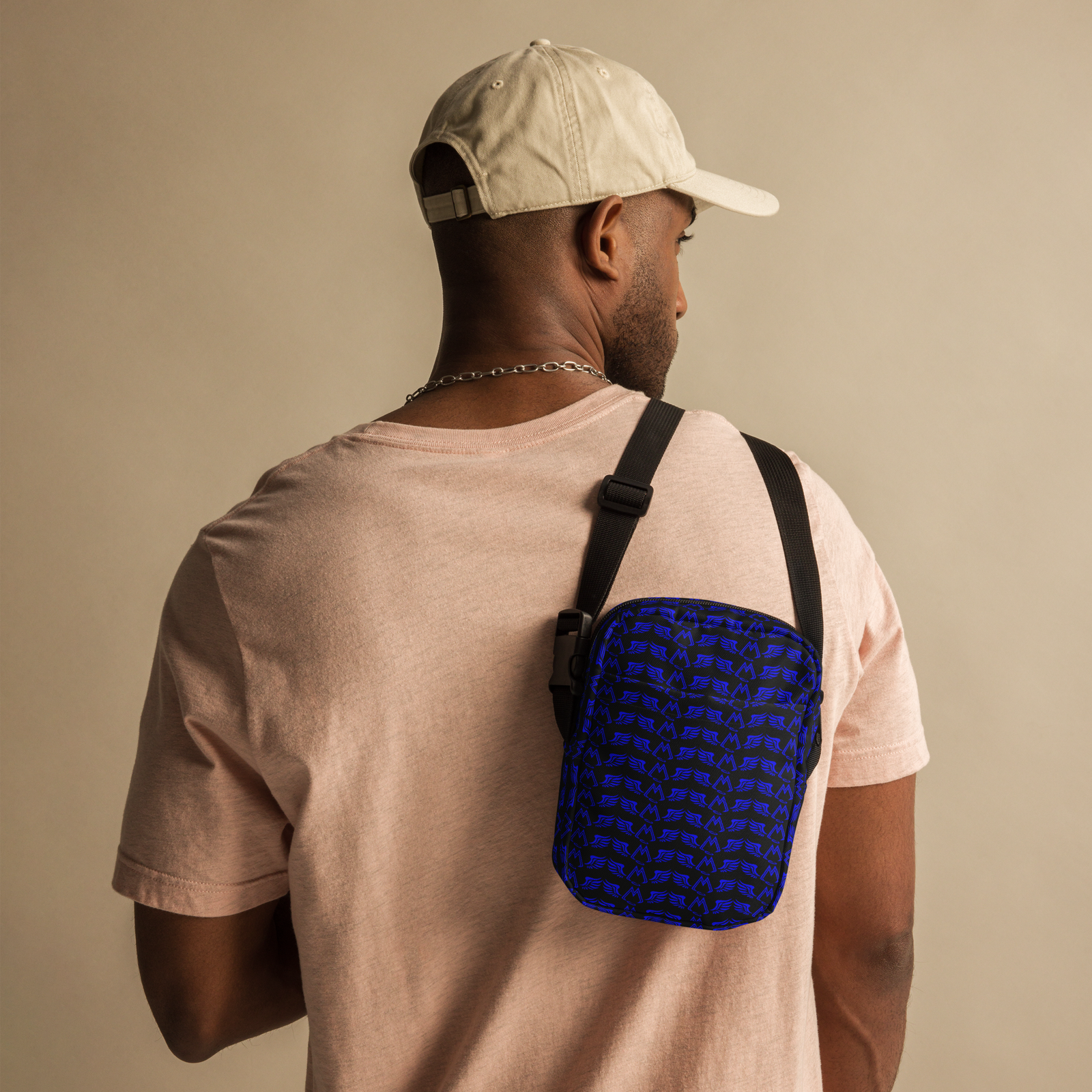Black Utility Crossbody Bag With Duplicated Blue MM Iconic Logo