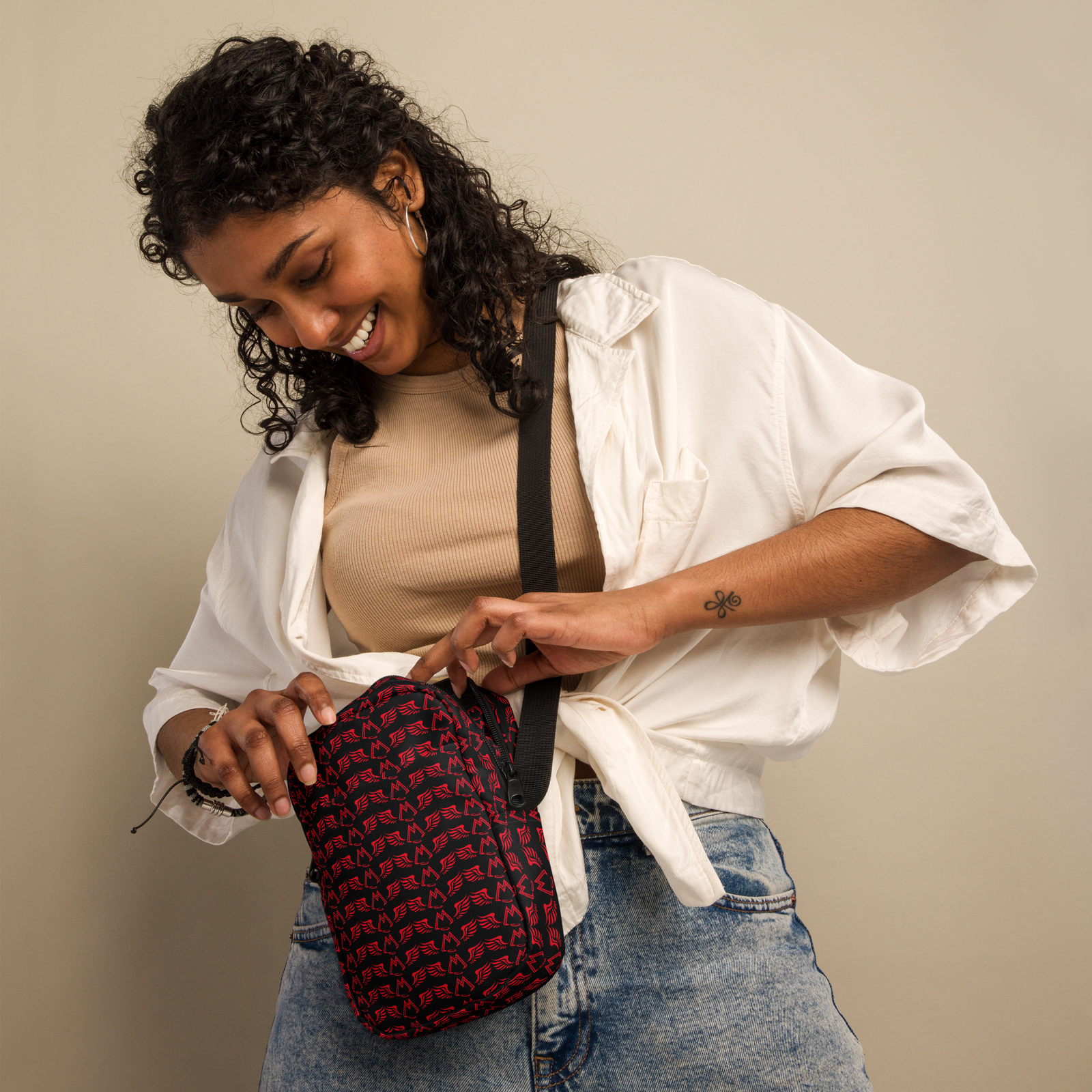 Black Utility Crossbody Bag With Duplicated Red MM Iconic Logo