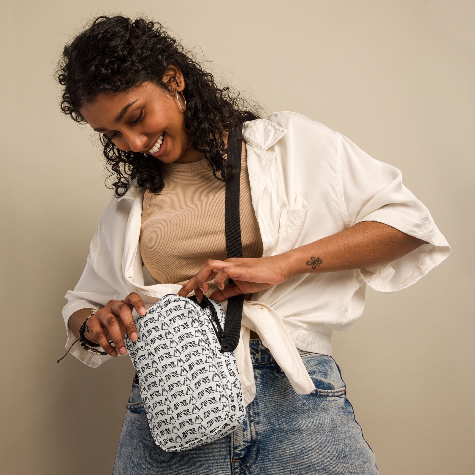 White Utility Crossbody Bag With Duplicated Black MM Iconic Logo