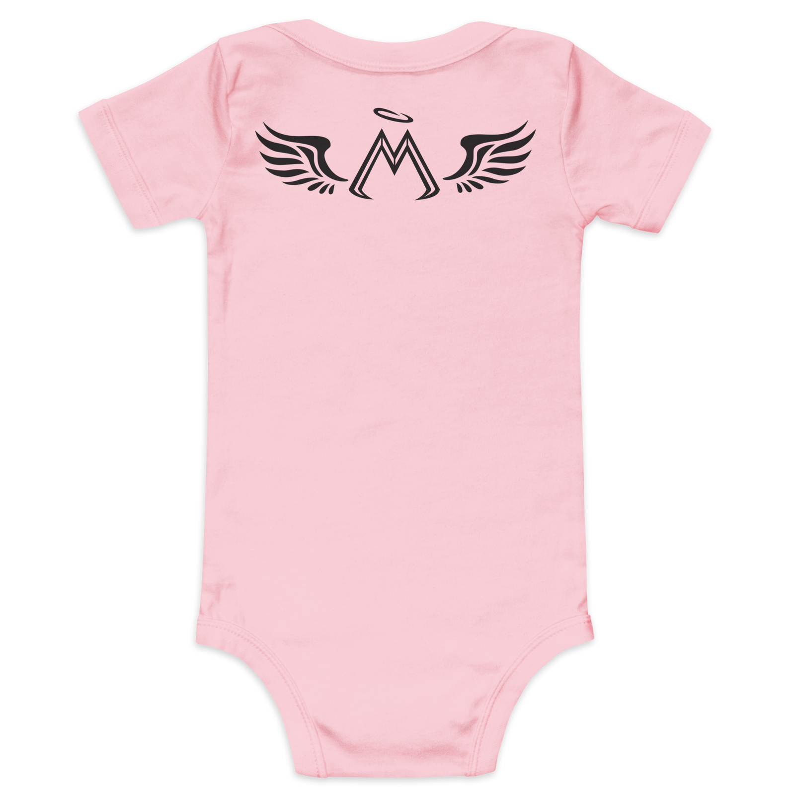 Pink Baby Short Sleeve One Piece With Embroidered Black MM Iconic Logo