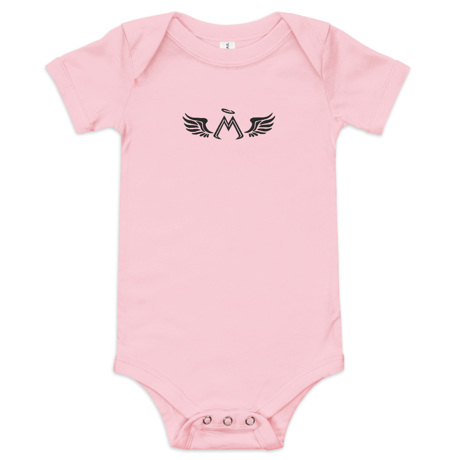 Pink Baby Short Sleeve One Piece With Embroidered Black MM Iconic Logo