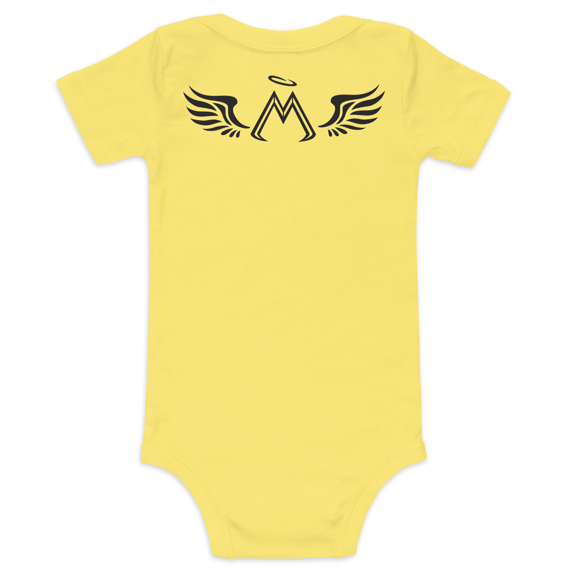 Yellow Baby Short Sleeve One Piece With Embroidered Black MM Iconic Logo