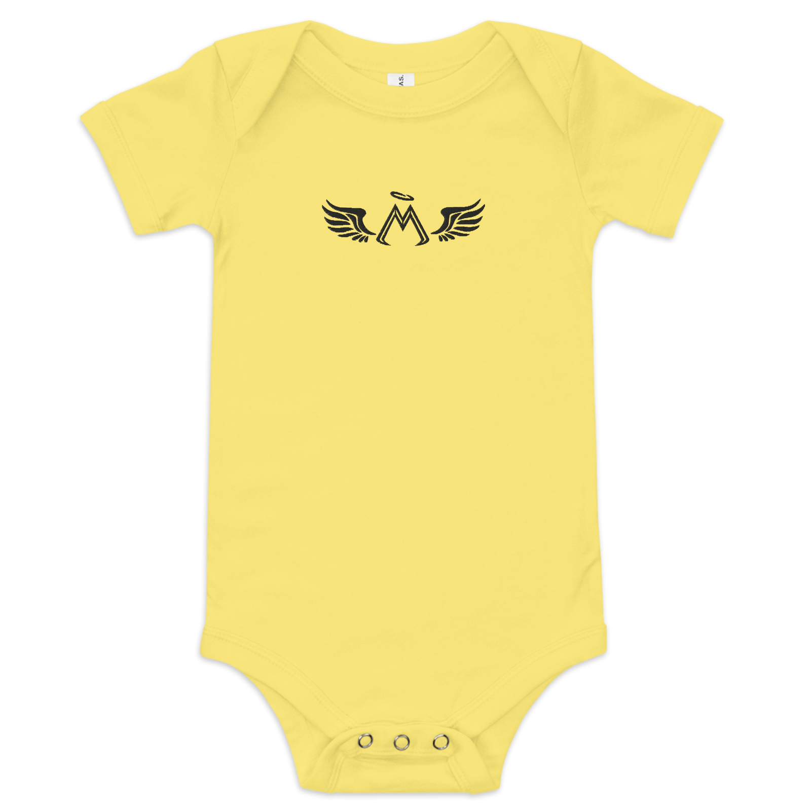 Yellow Baby Short Sleeve One Piece With Embroidered Black MM Iconic Logo