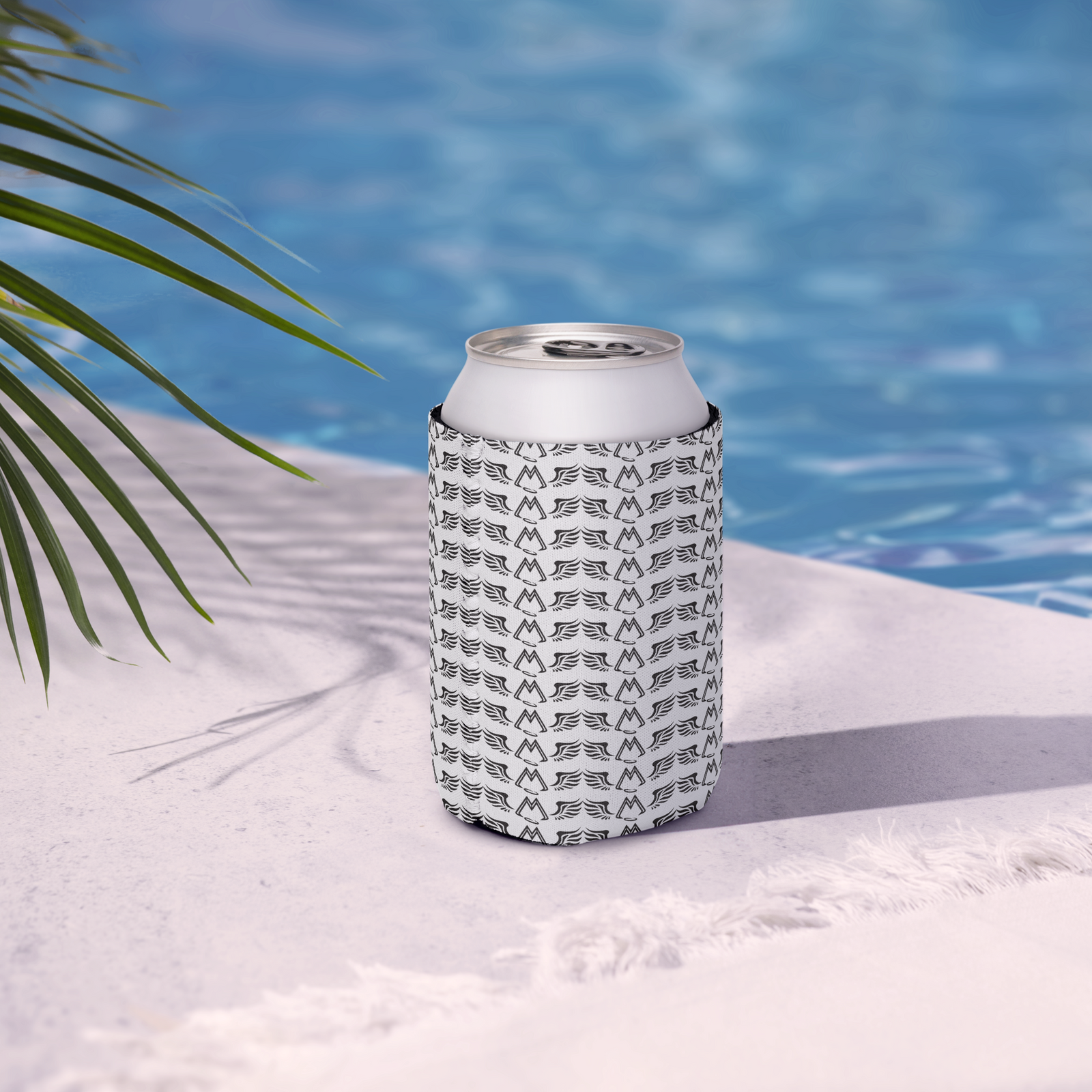 White Can Koozie With Duplicated Black MM Iconic Logo