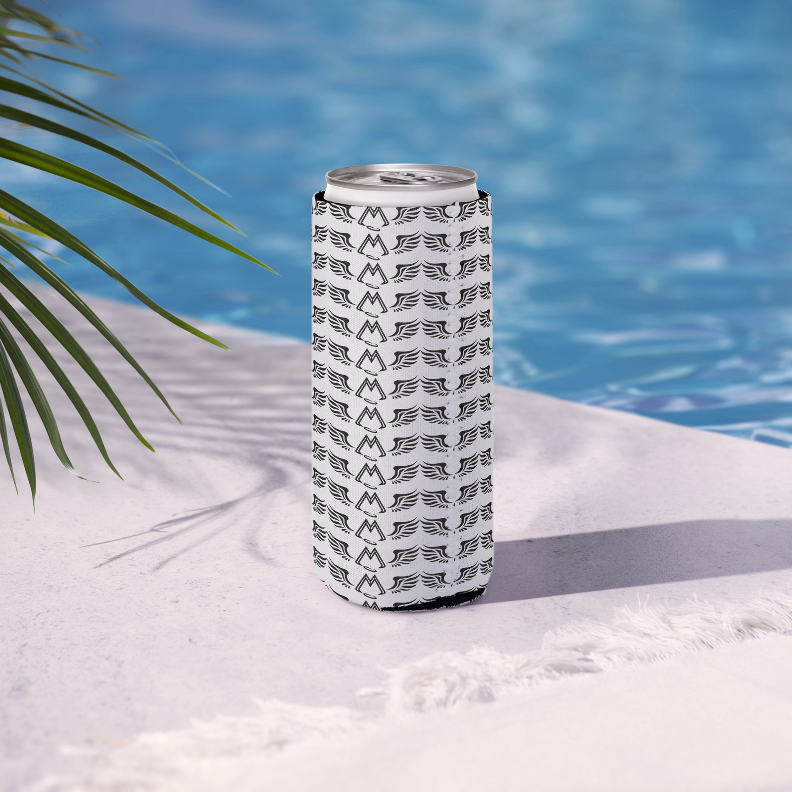 White Can Koozie With Duplicated Black MM Iconic Logo