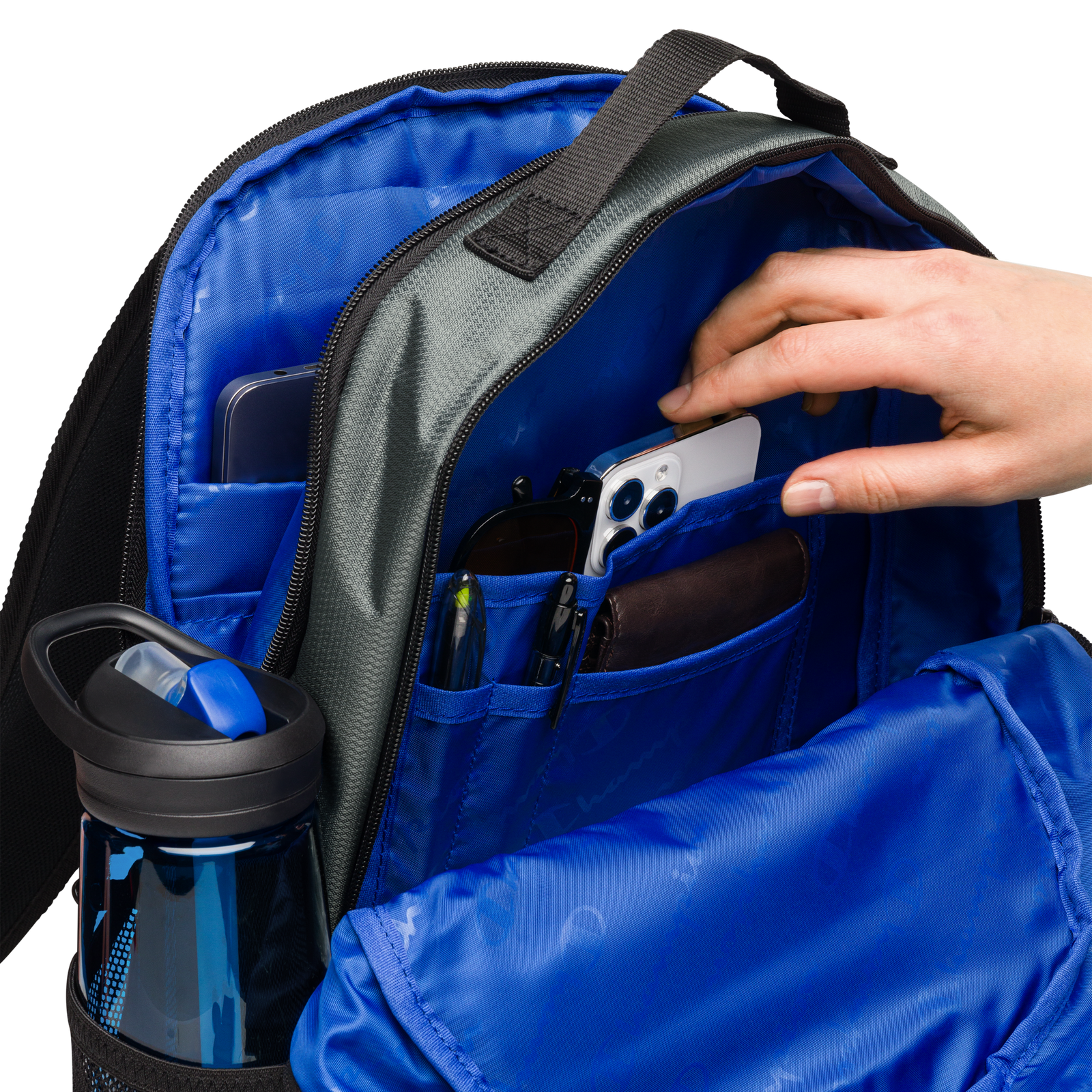 Heather Oxford Grey Champion Backpack With Embroidered Orange MM Iconic Logo