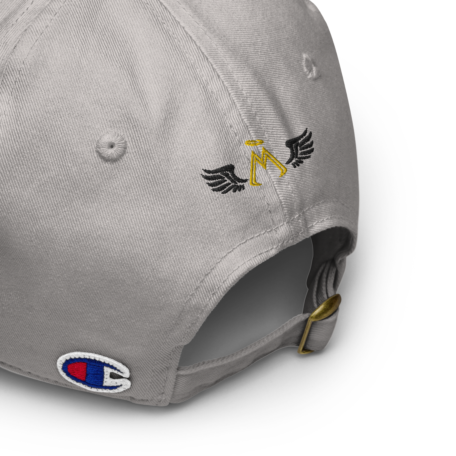 Grey Champion Dad Hat With Embroidered Gold-Black MM Iconic Logo