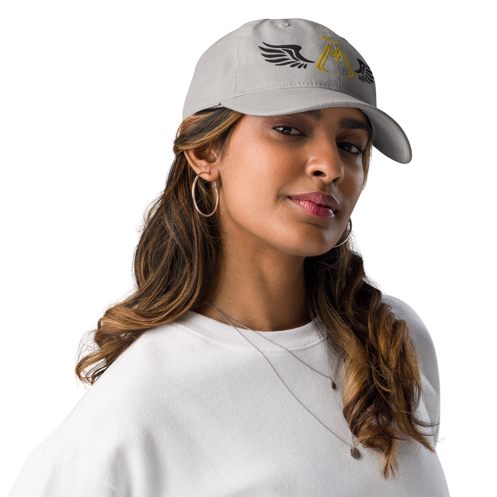 Grey Champion Dad Hat With Embroidered Gold-Black MM Iconic Logo