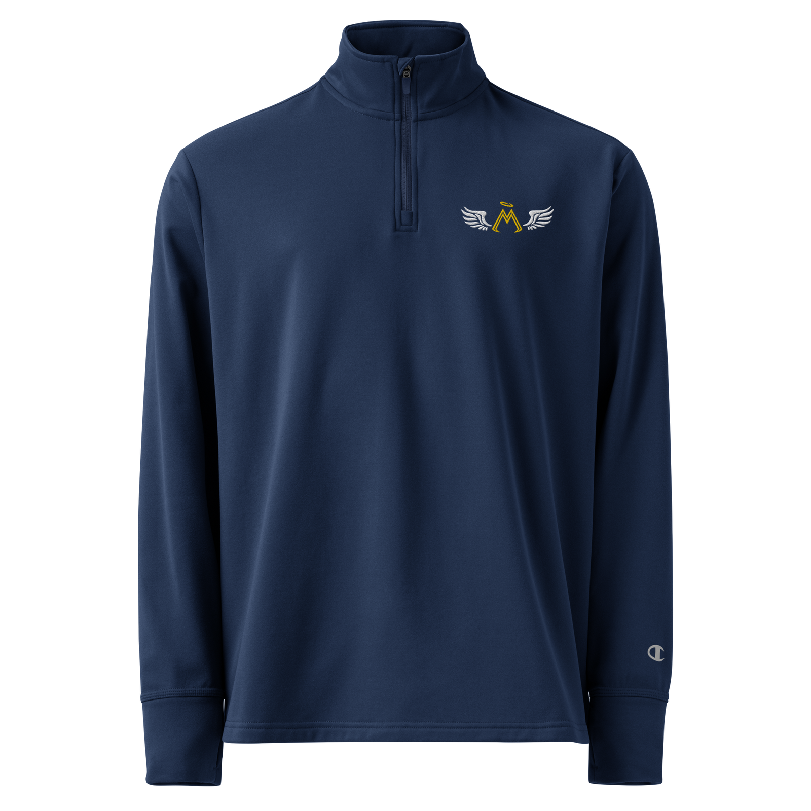 Athletic Navy Champion Unisex Quarter Zip Pullover With Embroidered Classic MM Iconic Logo