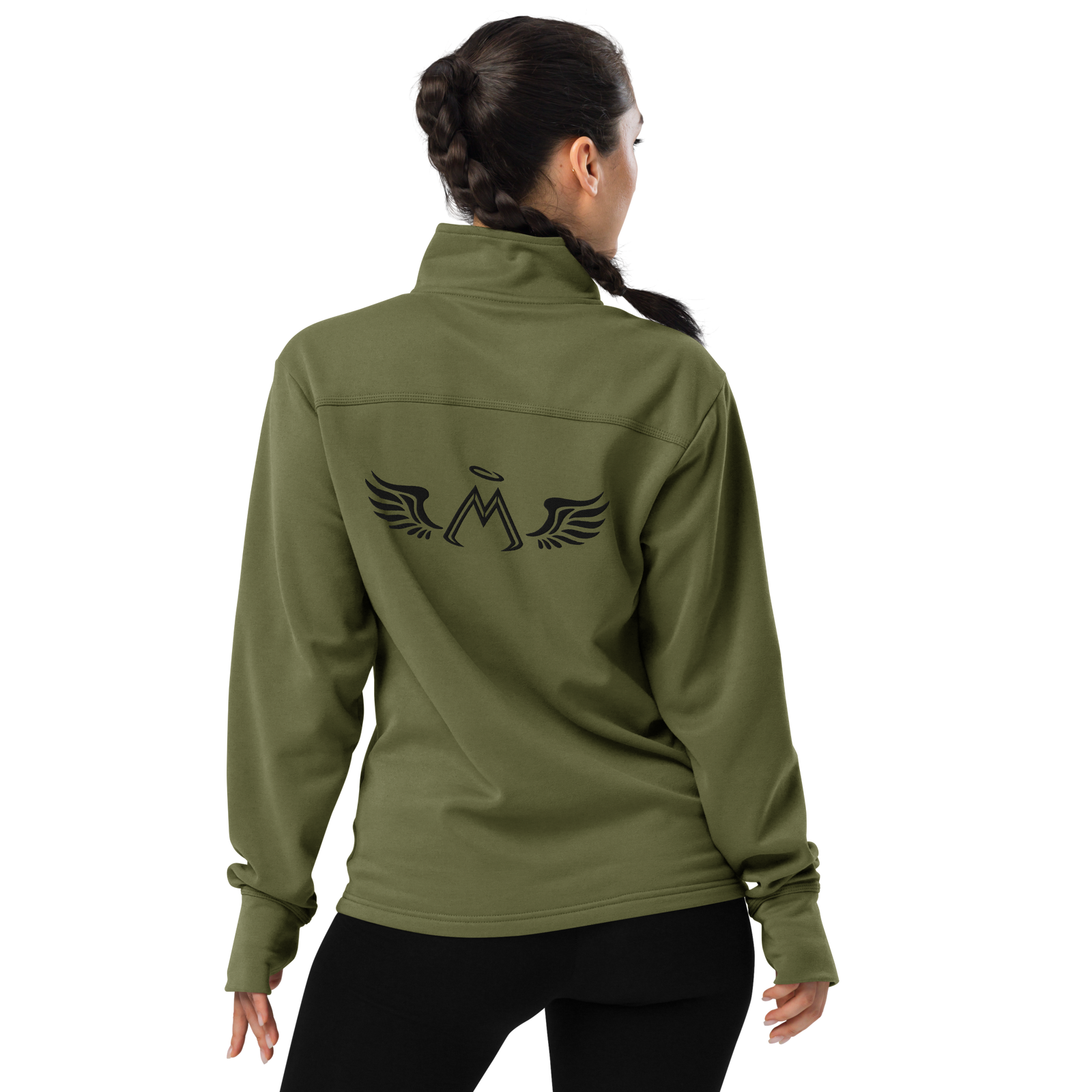 Olive Green Champion Unisex Quarter Zip Pullover With Embroidered Black MM Iconic Logo