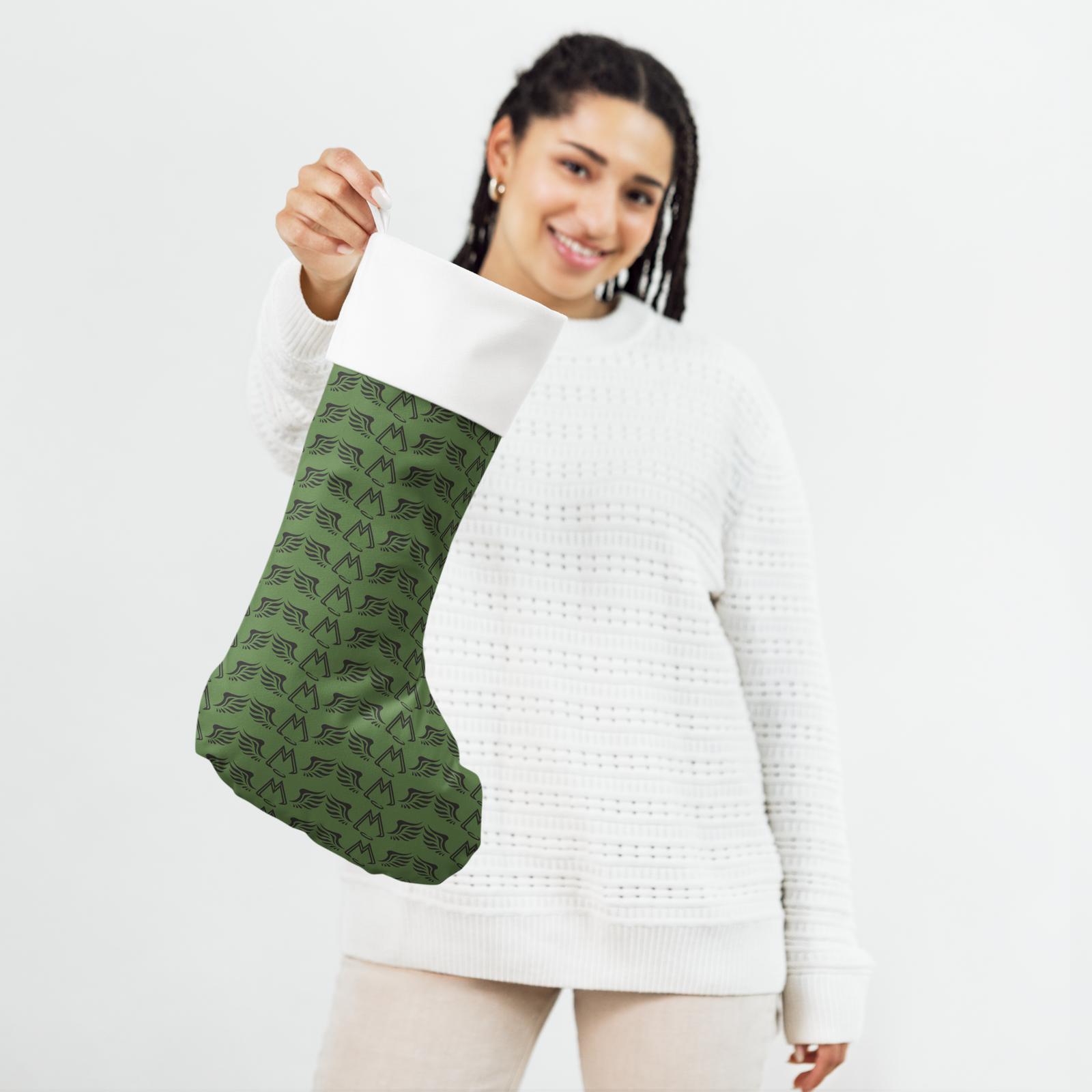 Army Green Christmas Stocking With Duplicated Black MM Iconic Logo