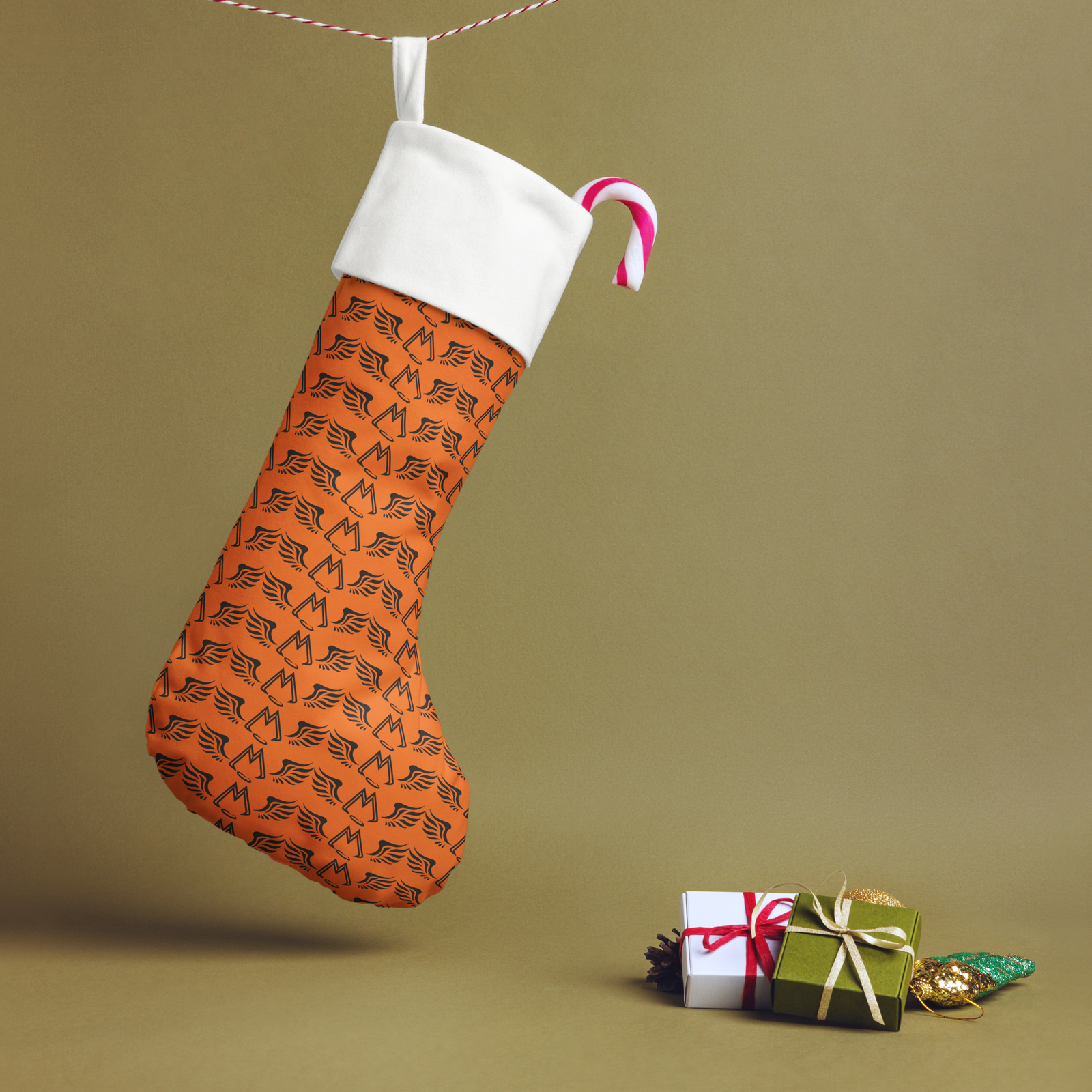 Orange Christmas Stocking With Duplicated Black MM Iconic Logo