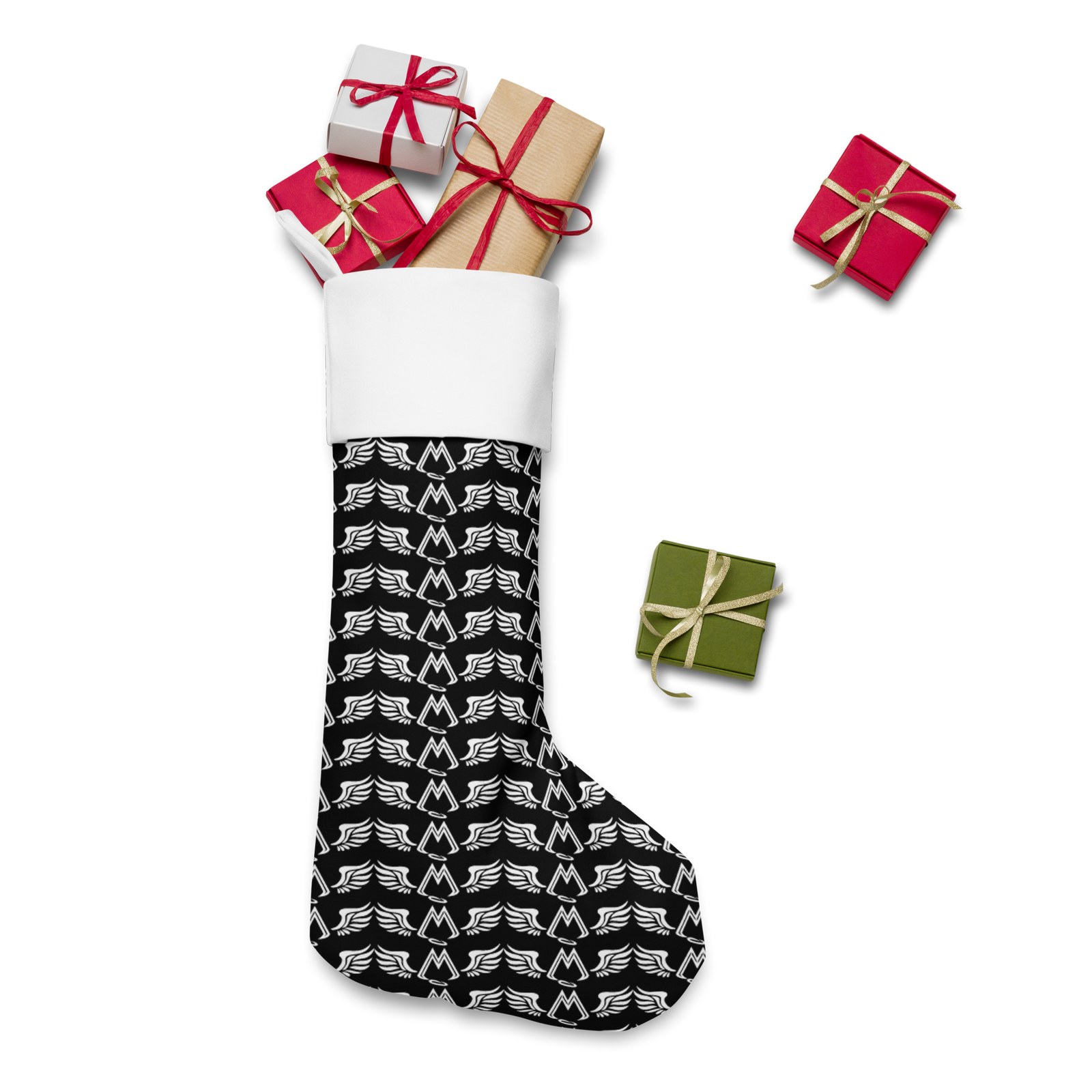 Black Christmas Stocking With Duplicated White MM Iconic Logo