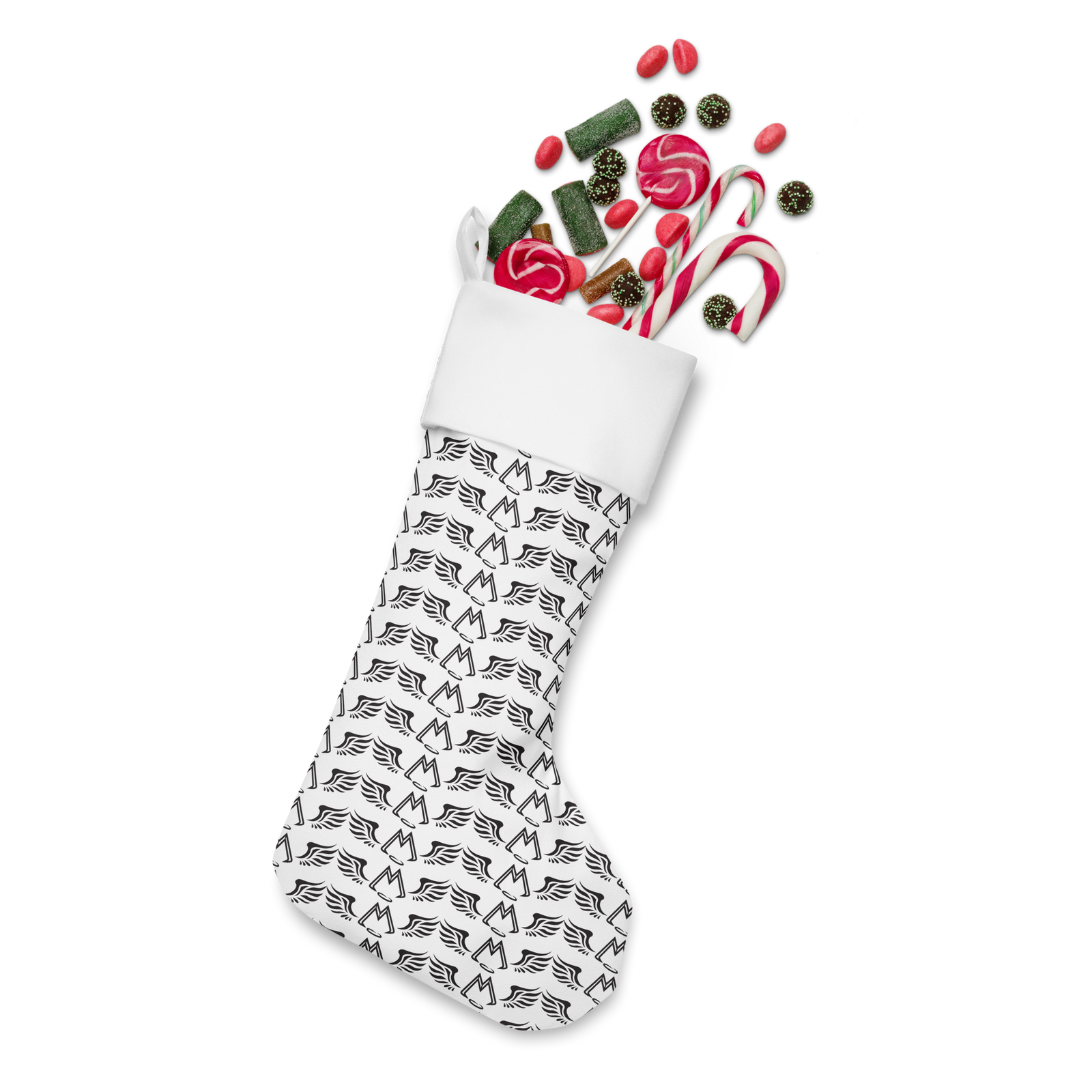 White Christmas Stocking With Duplicated Black MM Iconic Logo