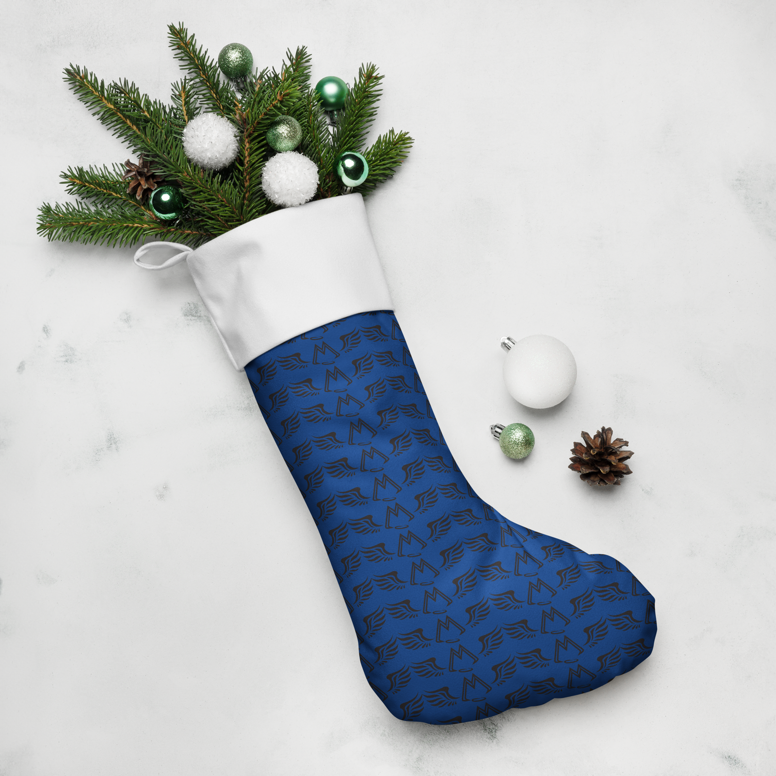 Blue Christmas Stocking With Duplicated Black MM Iconic Logo