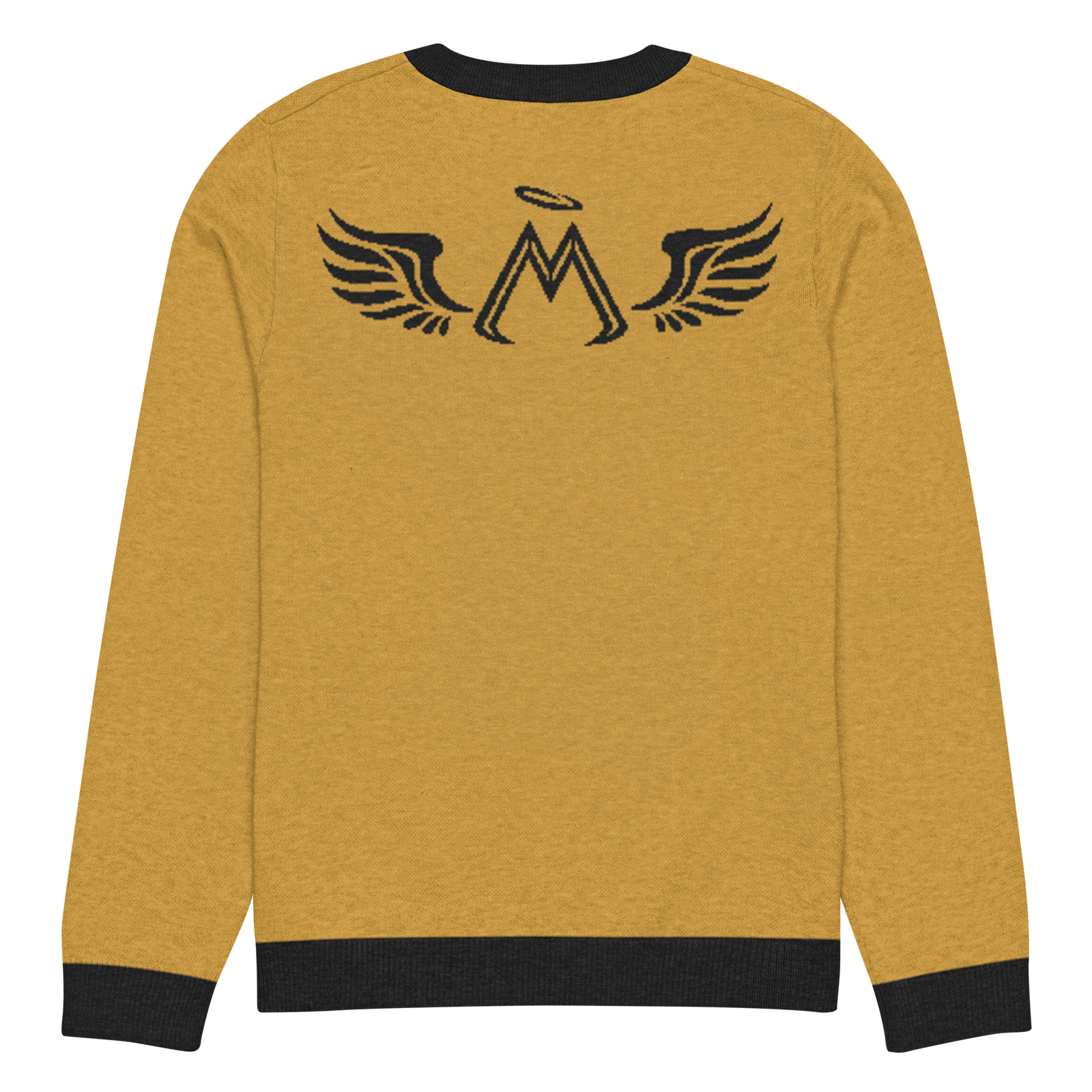 Unisex Mustard Yellow Black Knitted Crew Neck Sweater With Black MM Iconic Logo