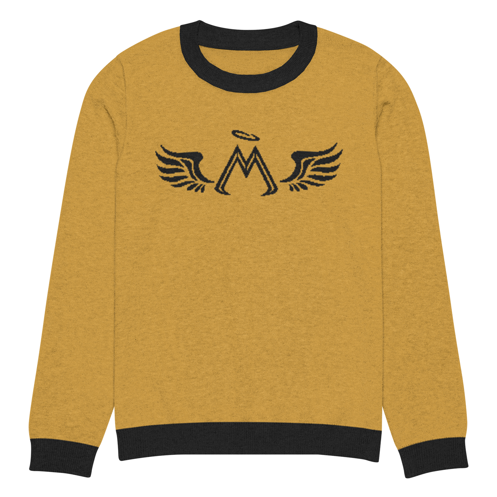 Unisex Mustard Yellow Black Knitted Crew Neck Sweater With Black MM Iconic Logo
