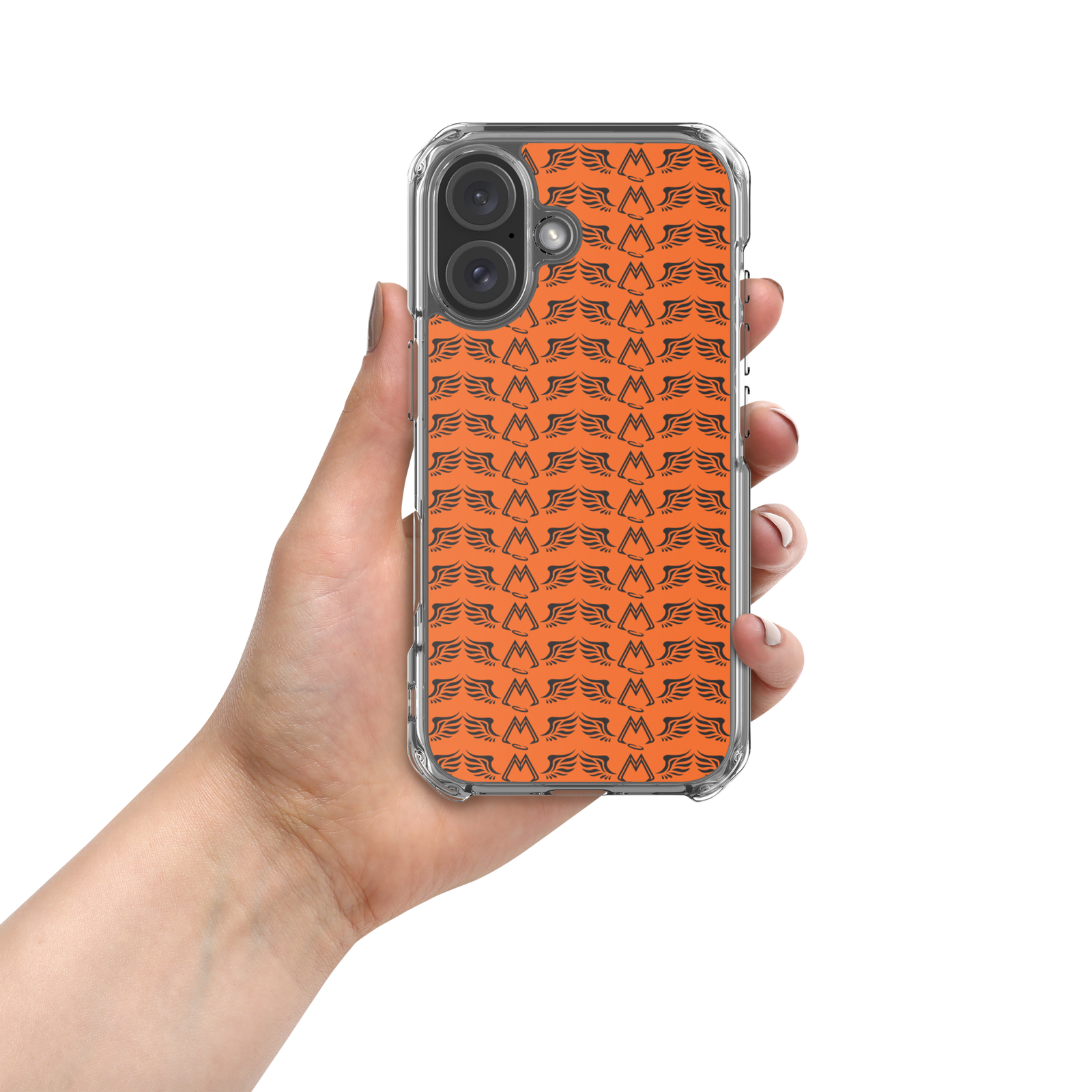 Orange Clear Cases For iPhone 16 With Duplicated Black MM Iconic Logo