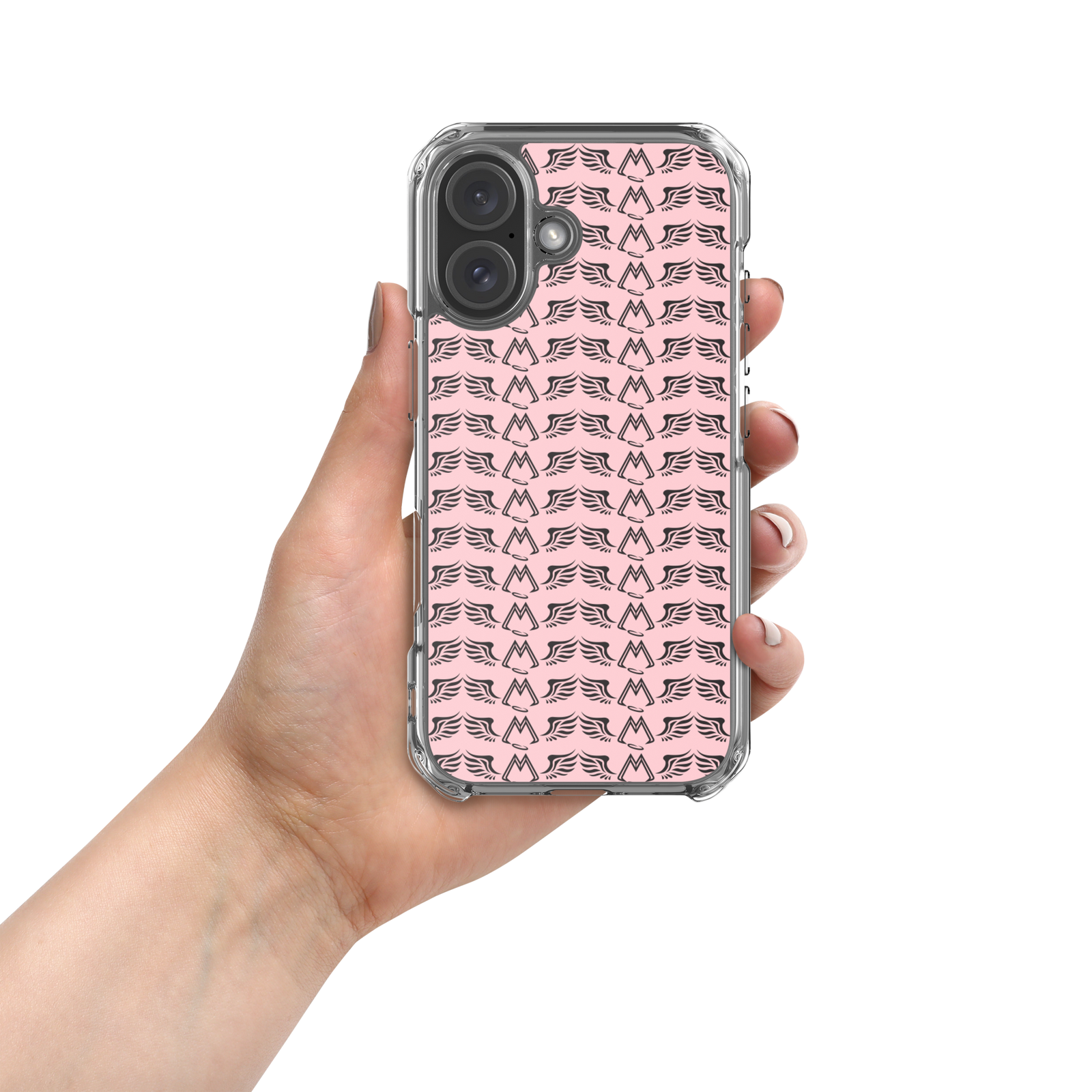 Pink Clear Cases For iPhone 16 With Duplicated Black MM Iconic Logo