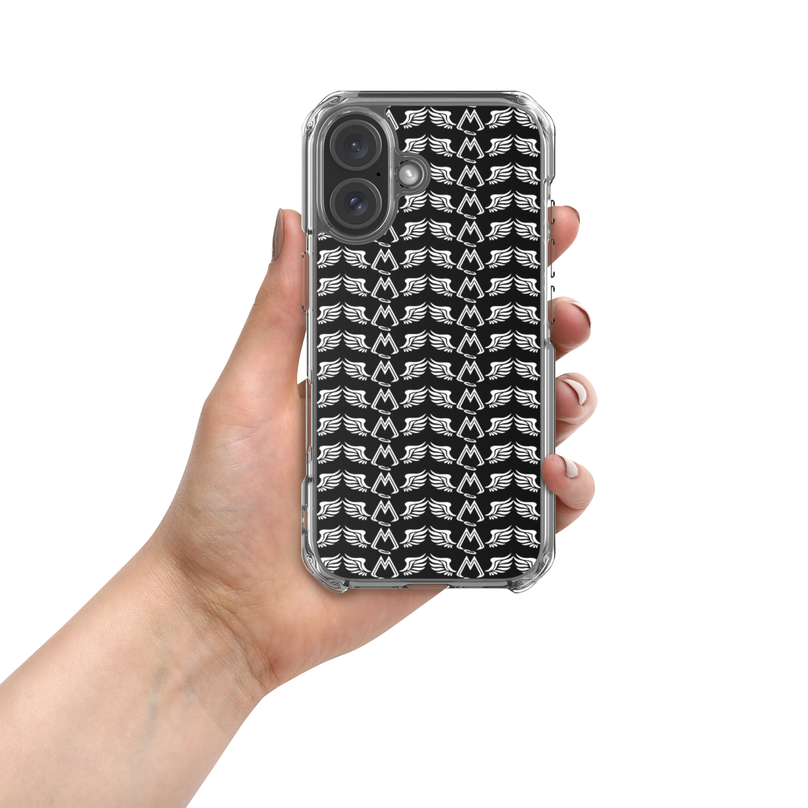Black Clear Cases For iPhone 16 With Duplicated White MM Iconic Logo