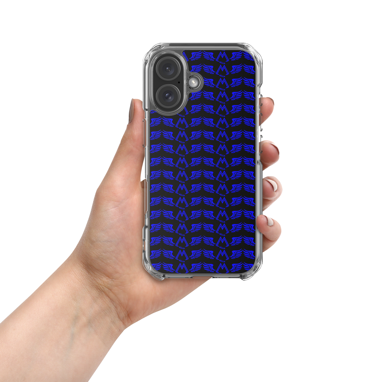 Black Clear Cases For iPhone 16 With Duplicated Blue MM Iconic Logo