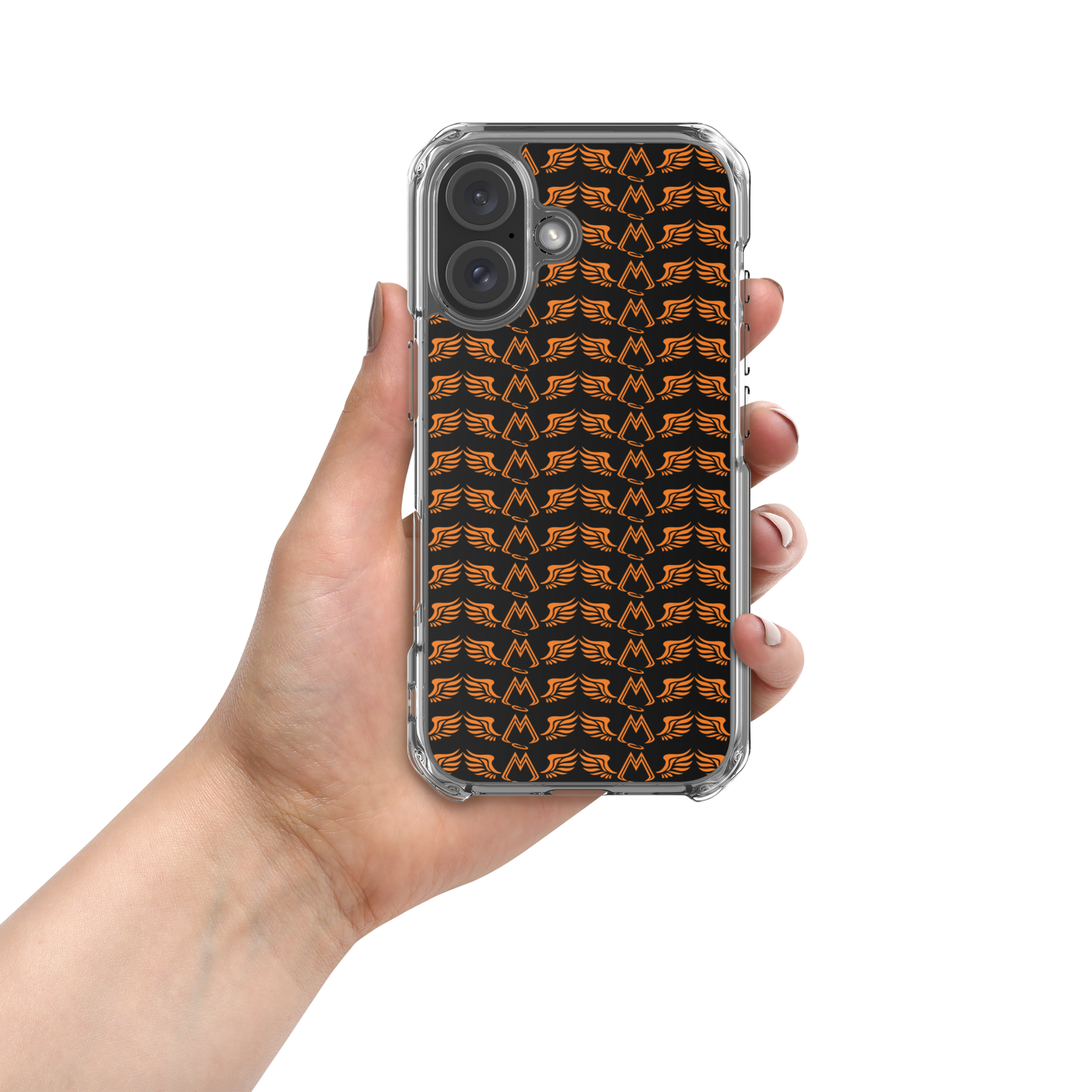Black Clear Cases For iPhone 16 With Duplicated Orange MM Iconic Logo