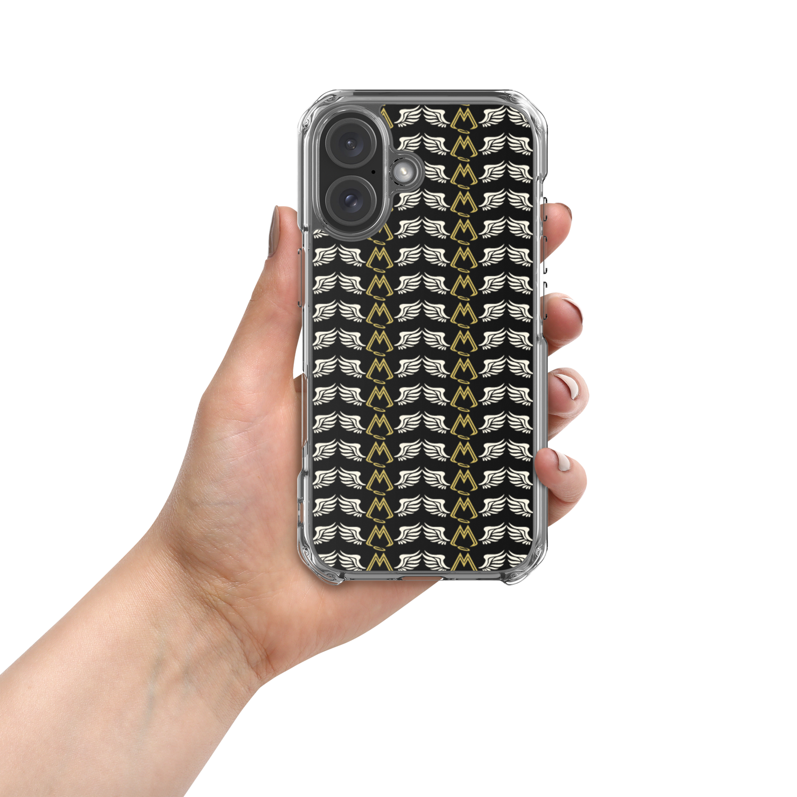 Black Clear Cases For iPhone 16 With Duplicated Classic MM Iconic Logo