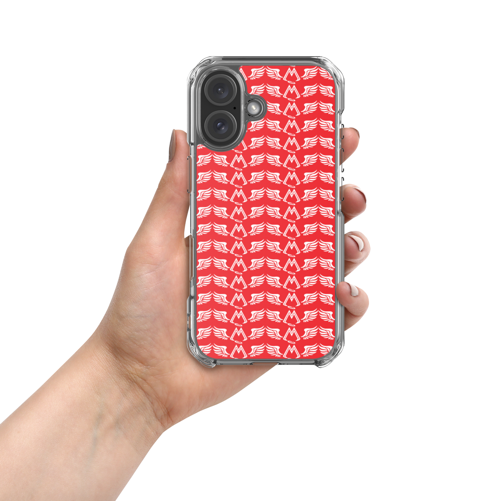 Red Clear Cases For iPhone 16 With Duplicated White MM Iconic Logo