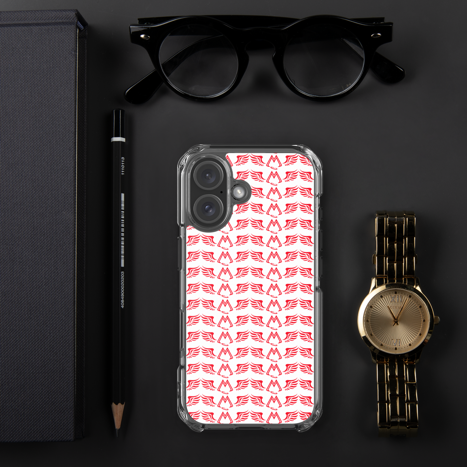 White Clear Cases For iPhone 16 With Duplicated Red MM Iconic Logo