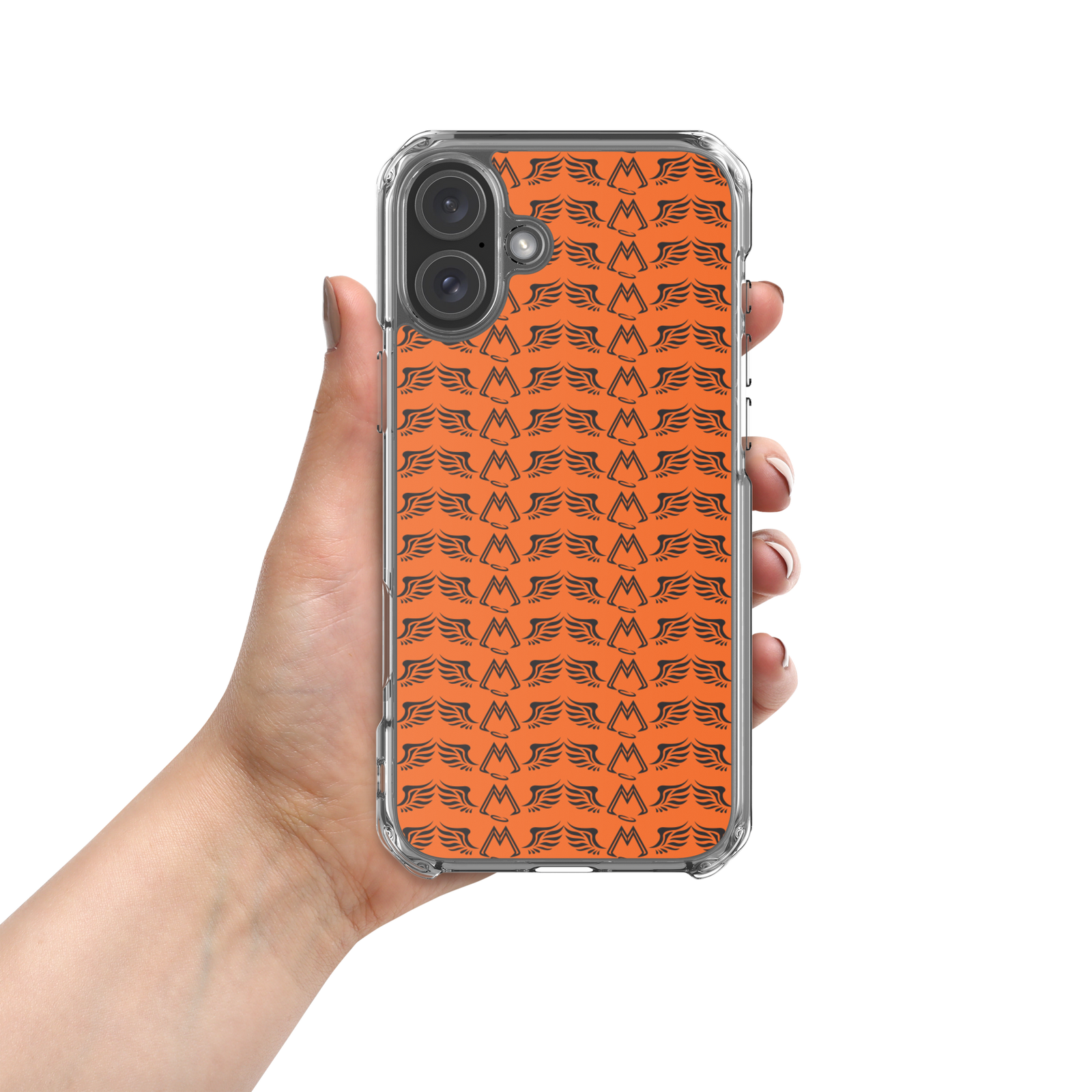 Orange Clear Cases For iPhone 16 With Duplicated Black MM Iconic Logo
