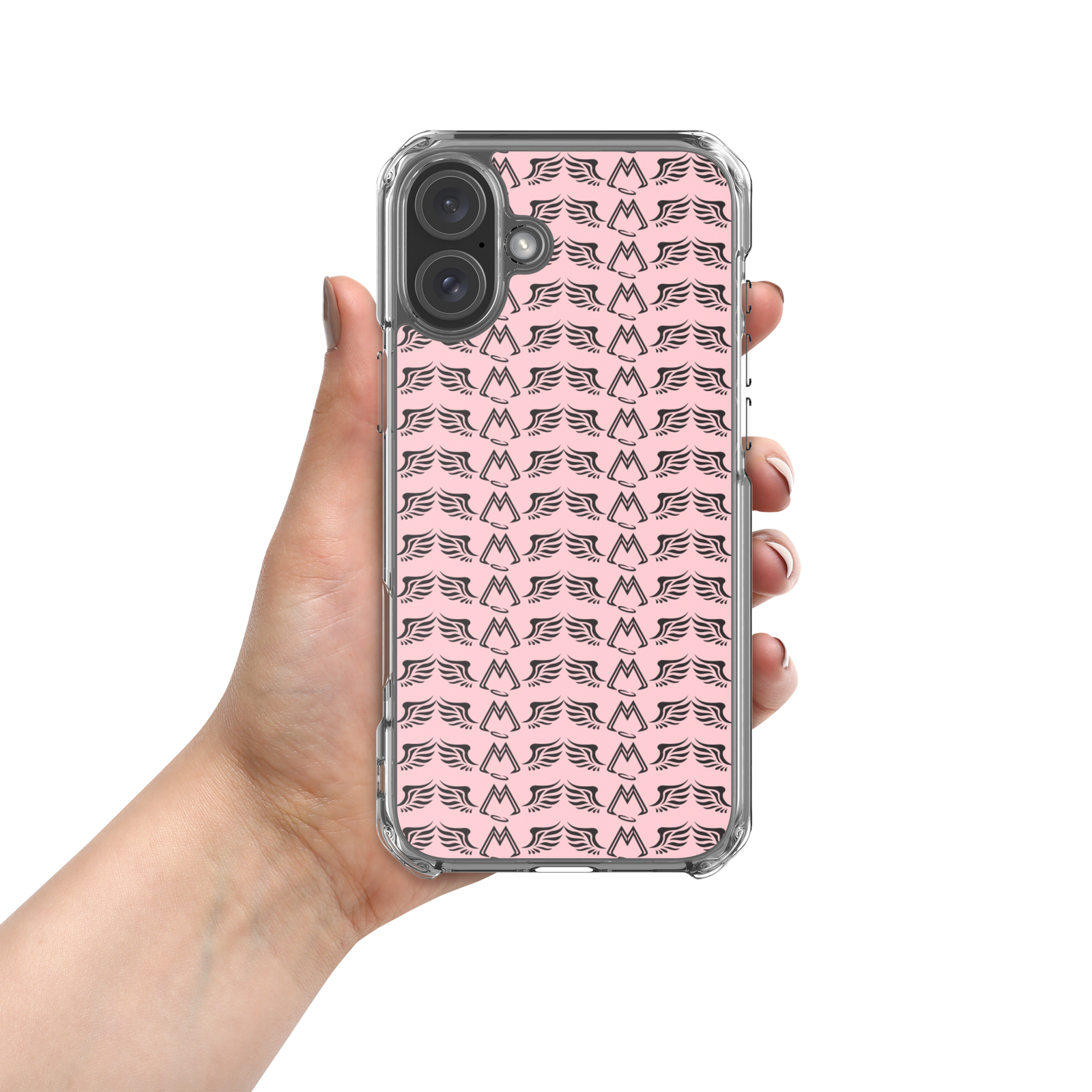Pink Clear Cases For iPhone 16 With Duplicated Black MM Iconic Logo