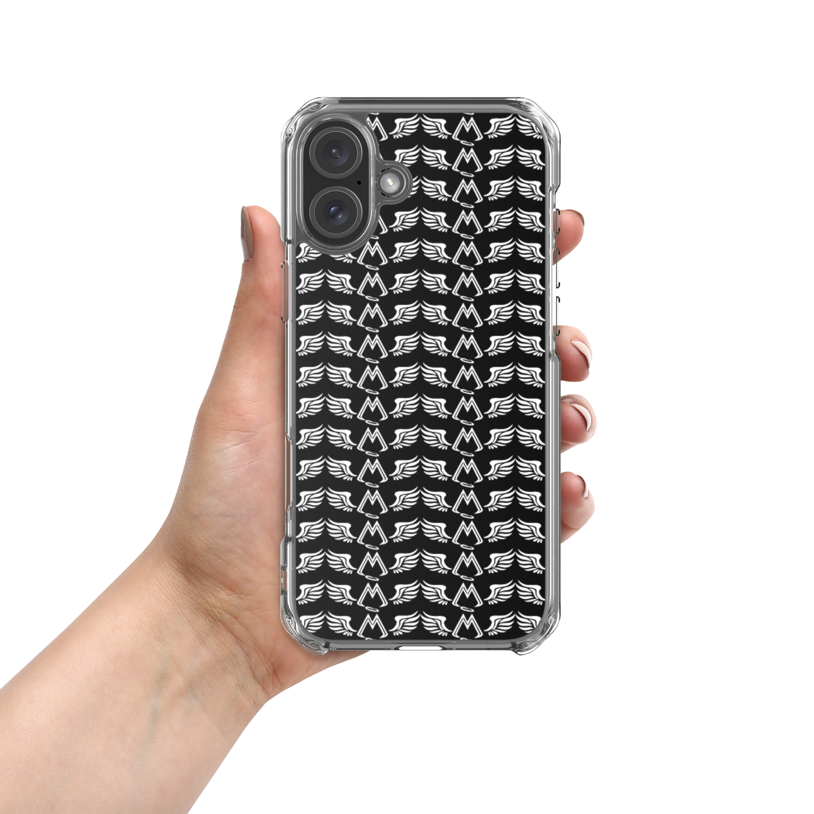 Black Clear Cases For iPhone 16 With Duplicated White MM Iconic Logo