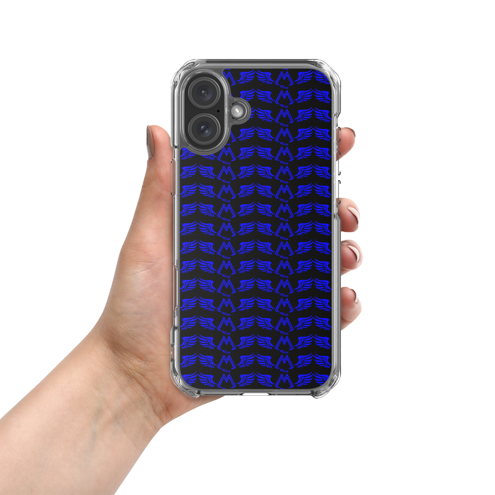 Black Clear Cases For iPhone 16 With Duplicated Blue MM Iconic Logo